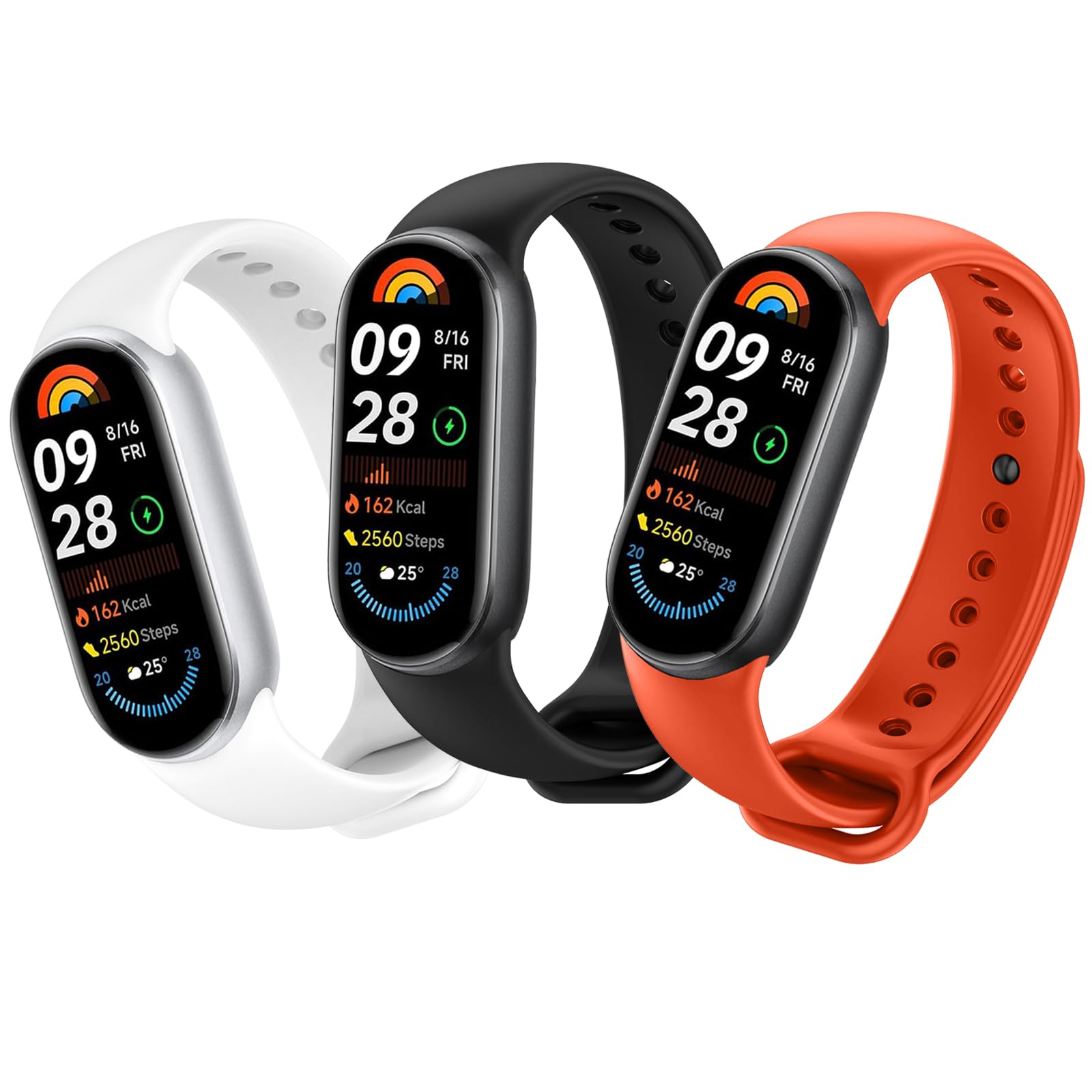 [LIRUWECH] 【3本セット】 for Xiaomi Smart Band 10/9/8換えバンド シャオミ スマートバンド 10/9/8交換ベルト TPUバンド 公式と同じデザイン おしゃれ Xiaomi Smart Band 10/9/8通用 柔らかい 金属コネクターで長持ち 耐衝撃 取り付け簡単 通気 防汗 防水（ブラック、ホワイト、オレンジ）