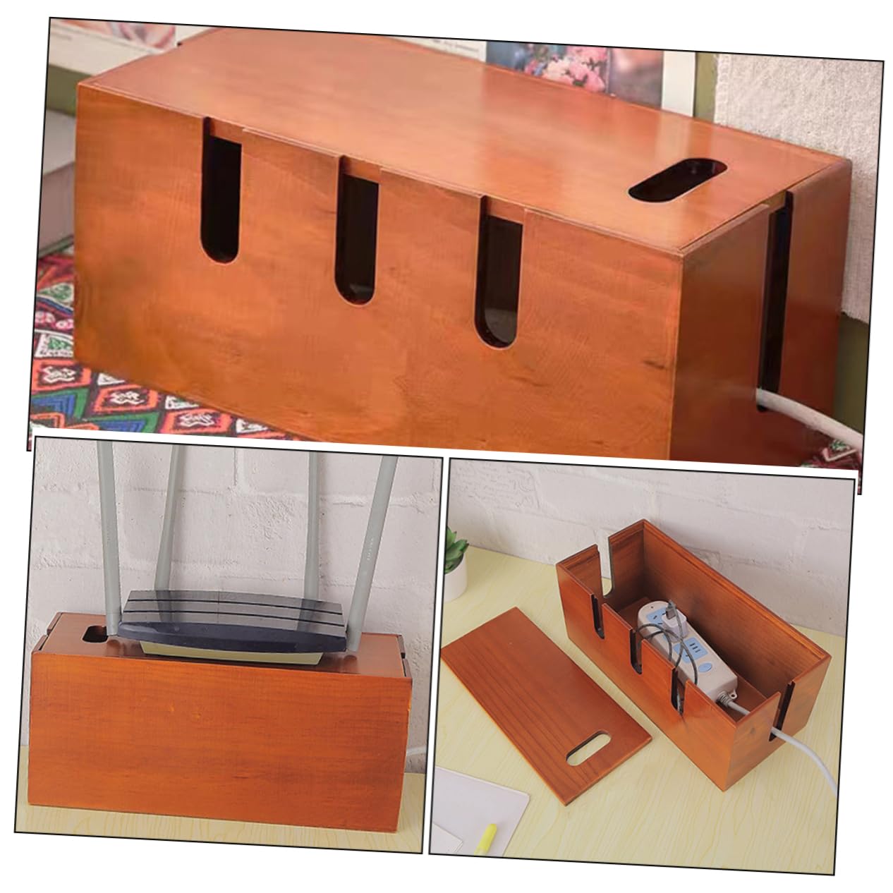 Angoily Kabelmanagementbox Kabel-Organizer Holzgehäuse Zum Verstecken Von Stromkabeln Und Aufbewahrung Von Steckdosenleisten Und Ladegeräten Für Schreibtisch