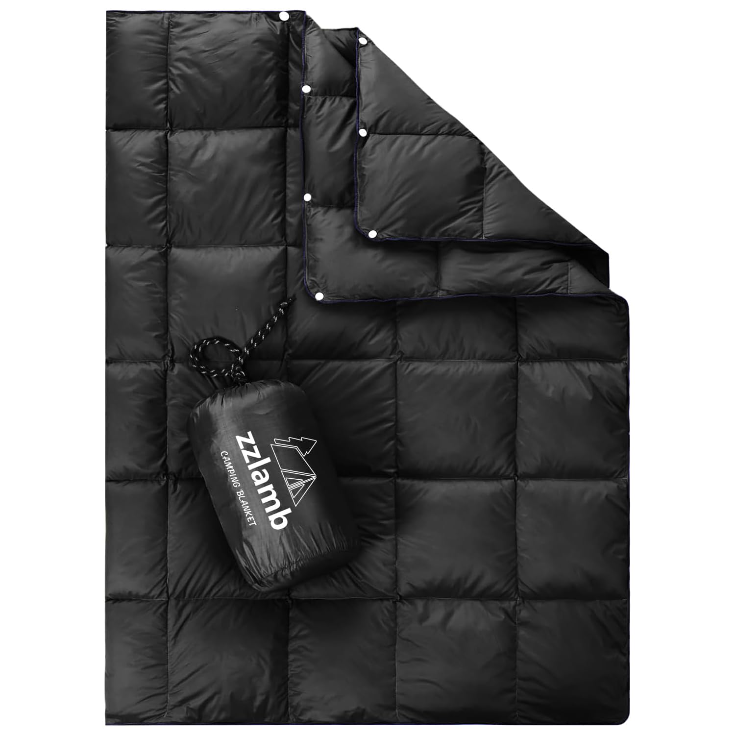 zzlamb Water-Repellent Camping Blanket Puffy, Outdoor Portable Travel Duck Down Throw 650 Fill Power, Indoor Lightweight Down Lap Quilt for Couch Plane Car Picnic Backpacking Beach, 39x55in Black โ image 1