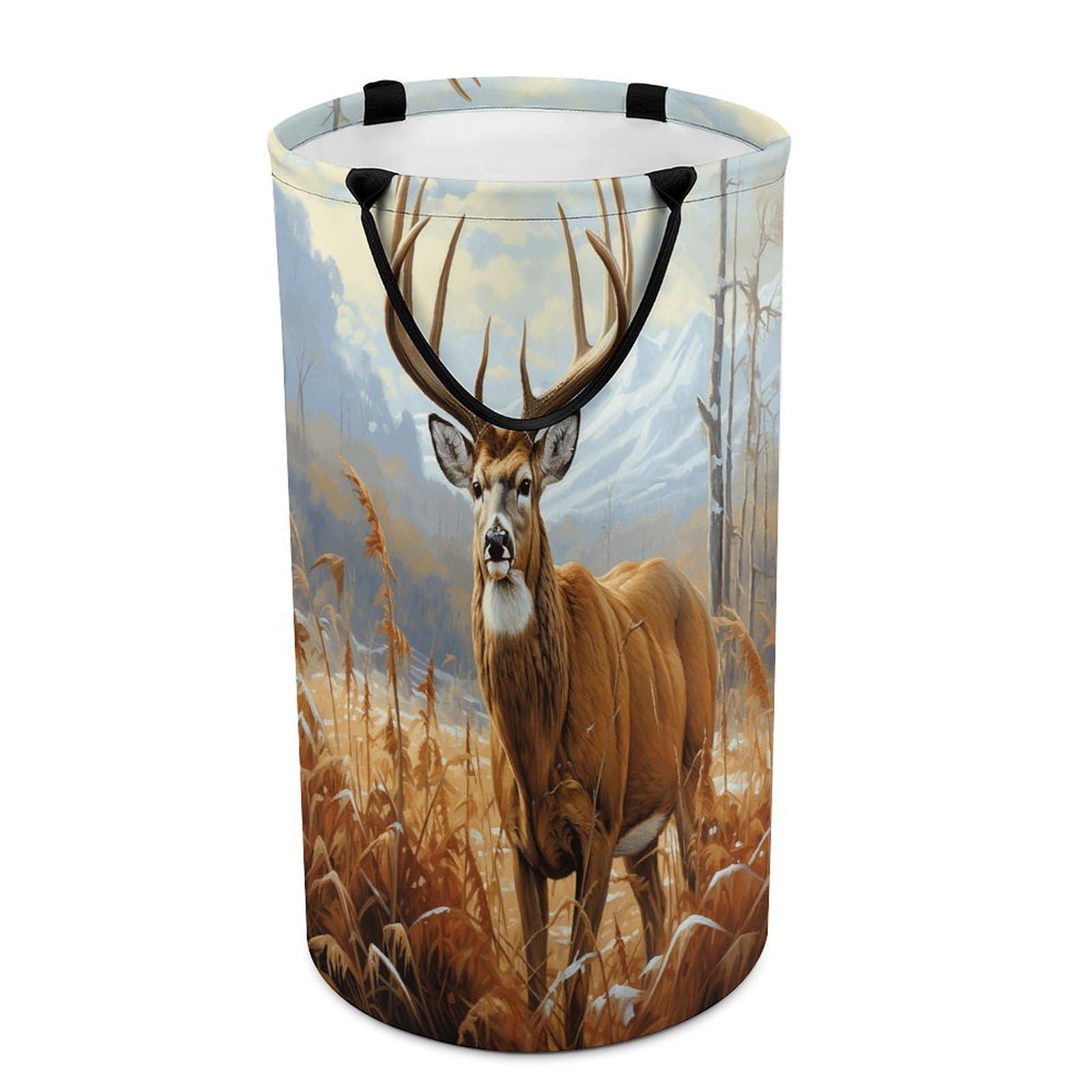 Buck Deer Laundry Hamper Waterproof Polyester Laundry Baskets Collapsible Dirty Clothes Storage Basket Clothes Hampers with Sturdy Handles for Travel Bedroom