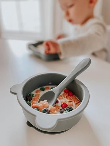 Miniatura 6 de Plato de succión de silicona para niños, cuenco de succión y cucharas para bebés, sin BPA (salvia)