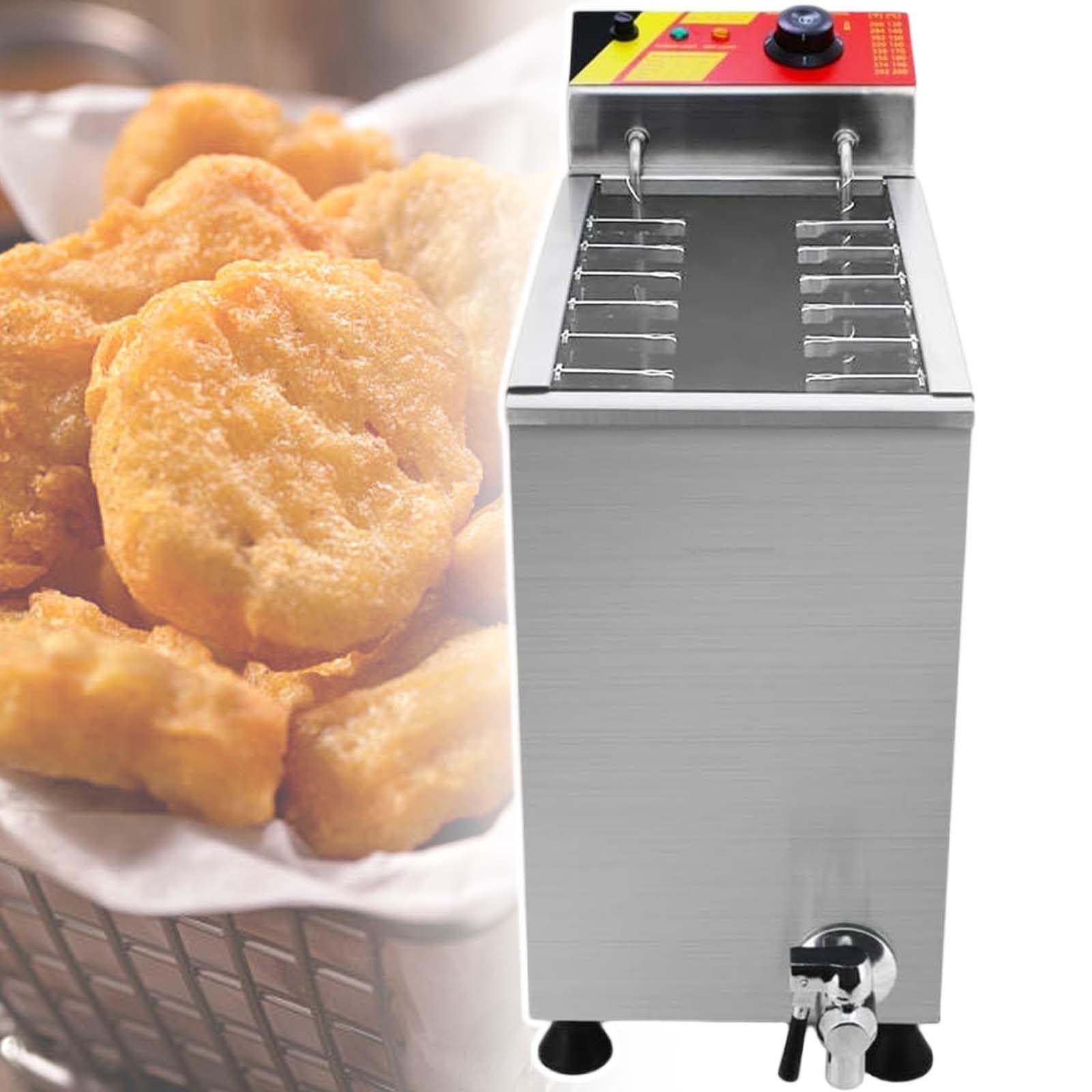 25 L Commercial Electric Deep Fryer,Stainless Steel,12 Hooks Mozzarella Sticks Frying Machine,140 to 392? Adjustment