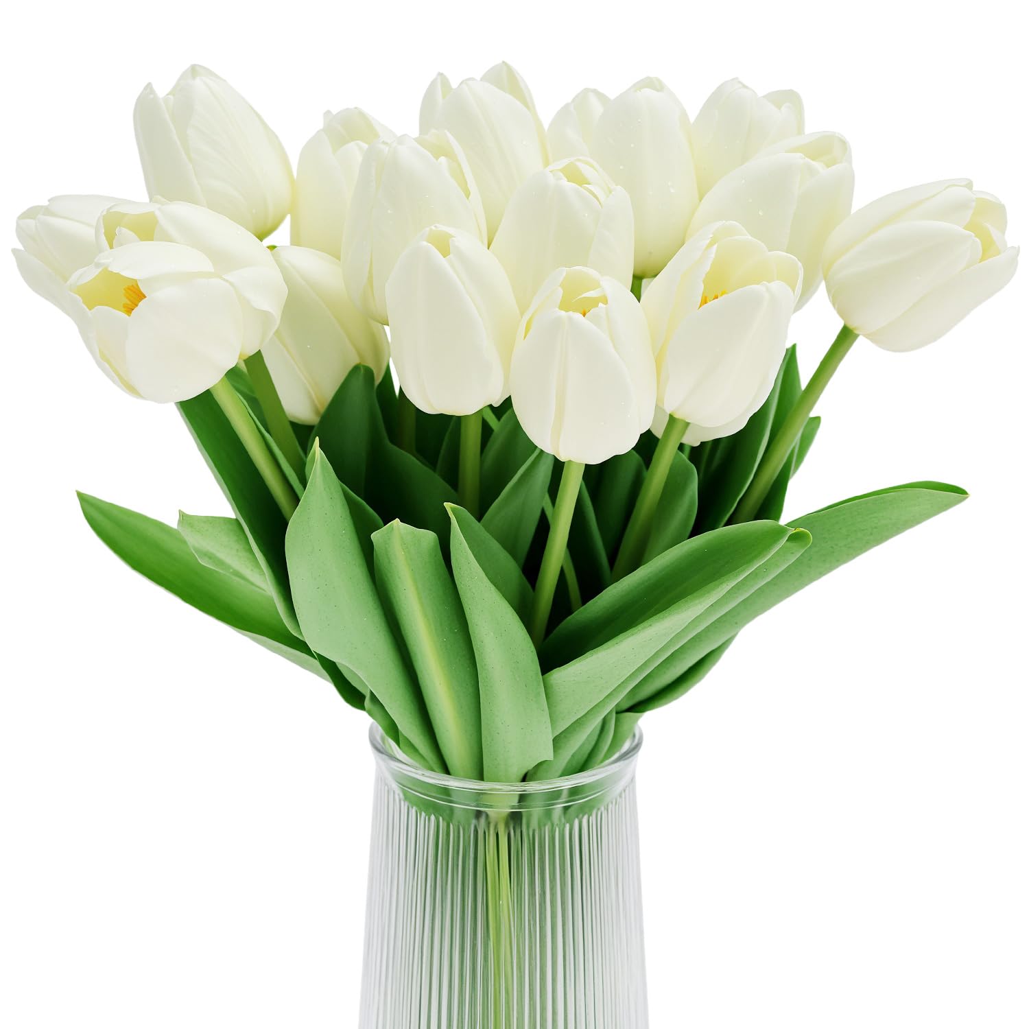 QWORK® 20pcs Artificial Tulips Flowers, Fake Tulip Flowers, Decor Bouquets for Party, Wedding & Home, White