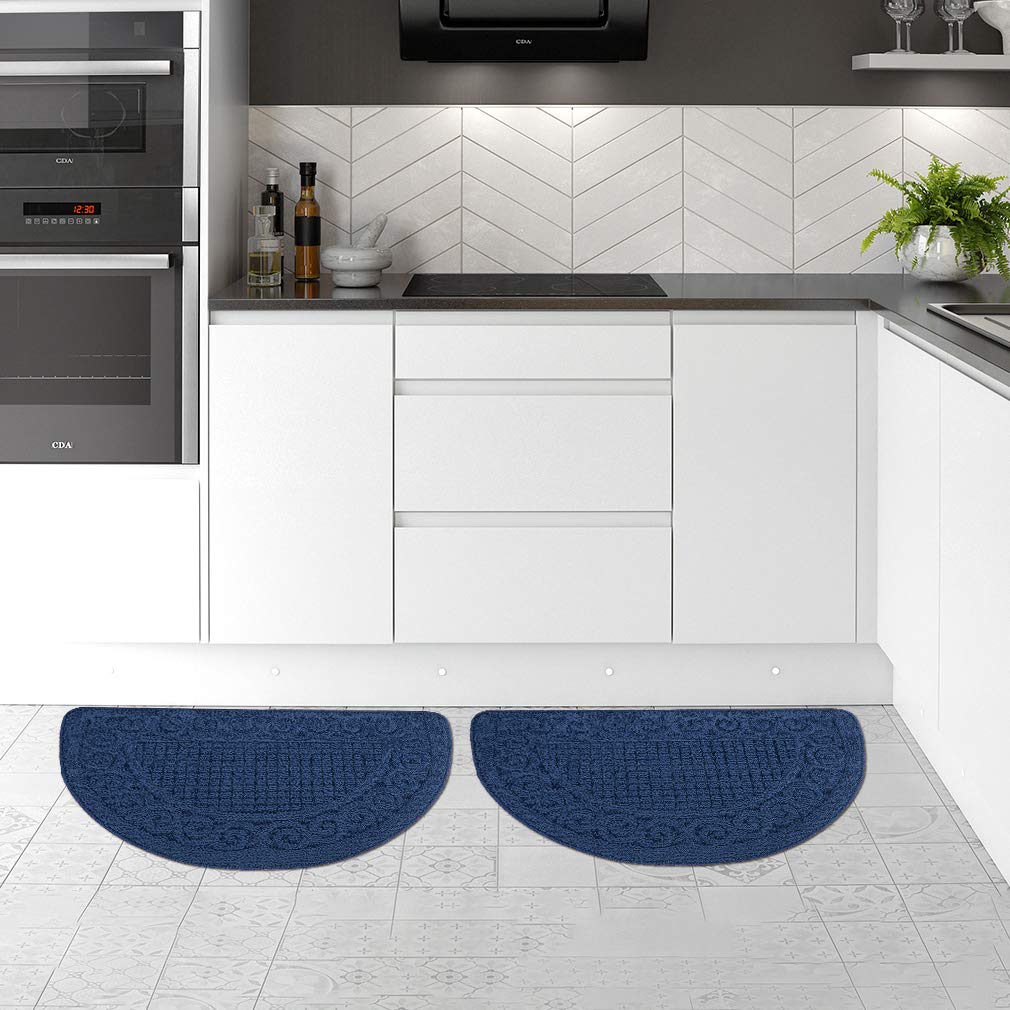 VANZAVANZU Kitchen Rugs, 2 Pack 31"x19" Kitchen Mats, Half Moon Round Kitchen Rugs Carpet, Designed in Latex Anti Skid Absorbent and Machine Washable