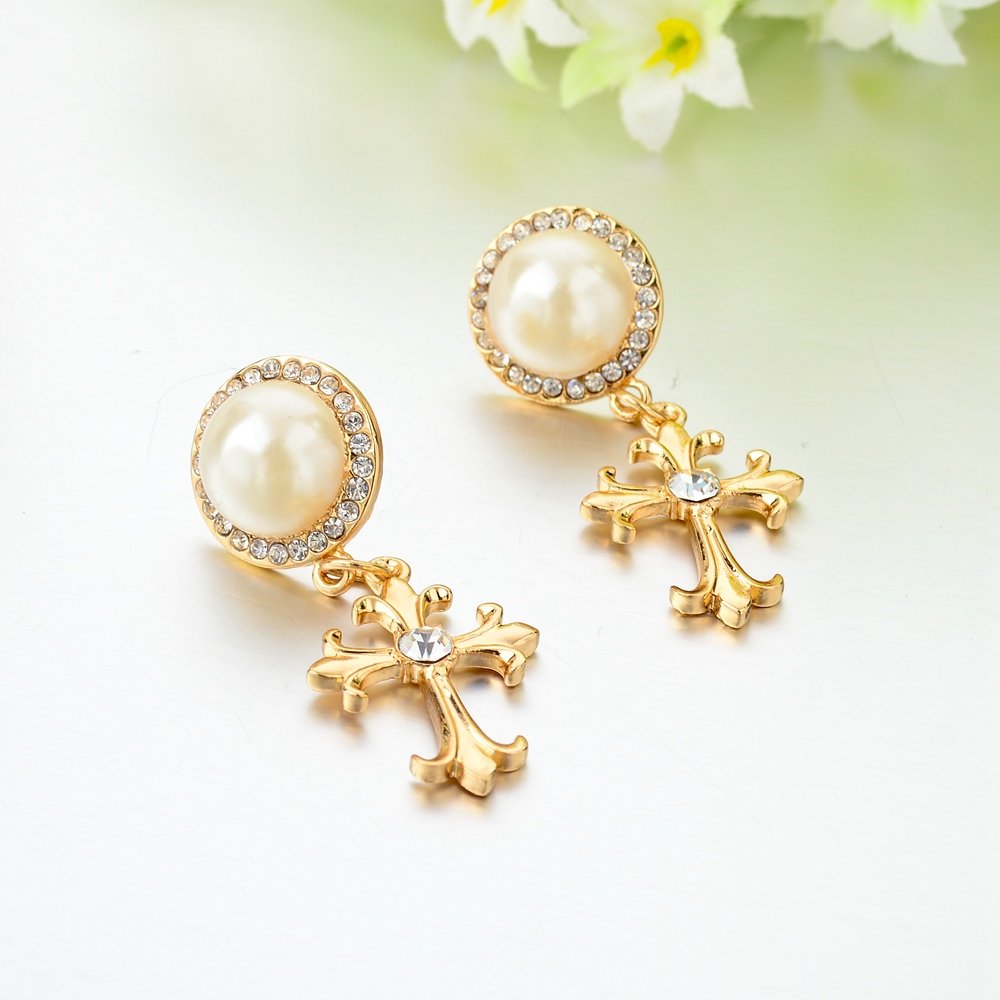 Pearl Dangle Earrings with Gold Plated Hooks