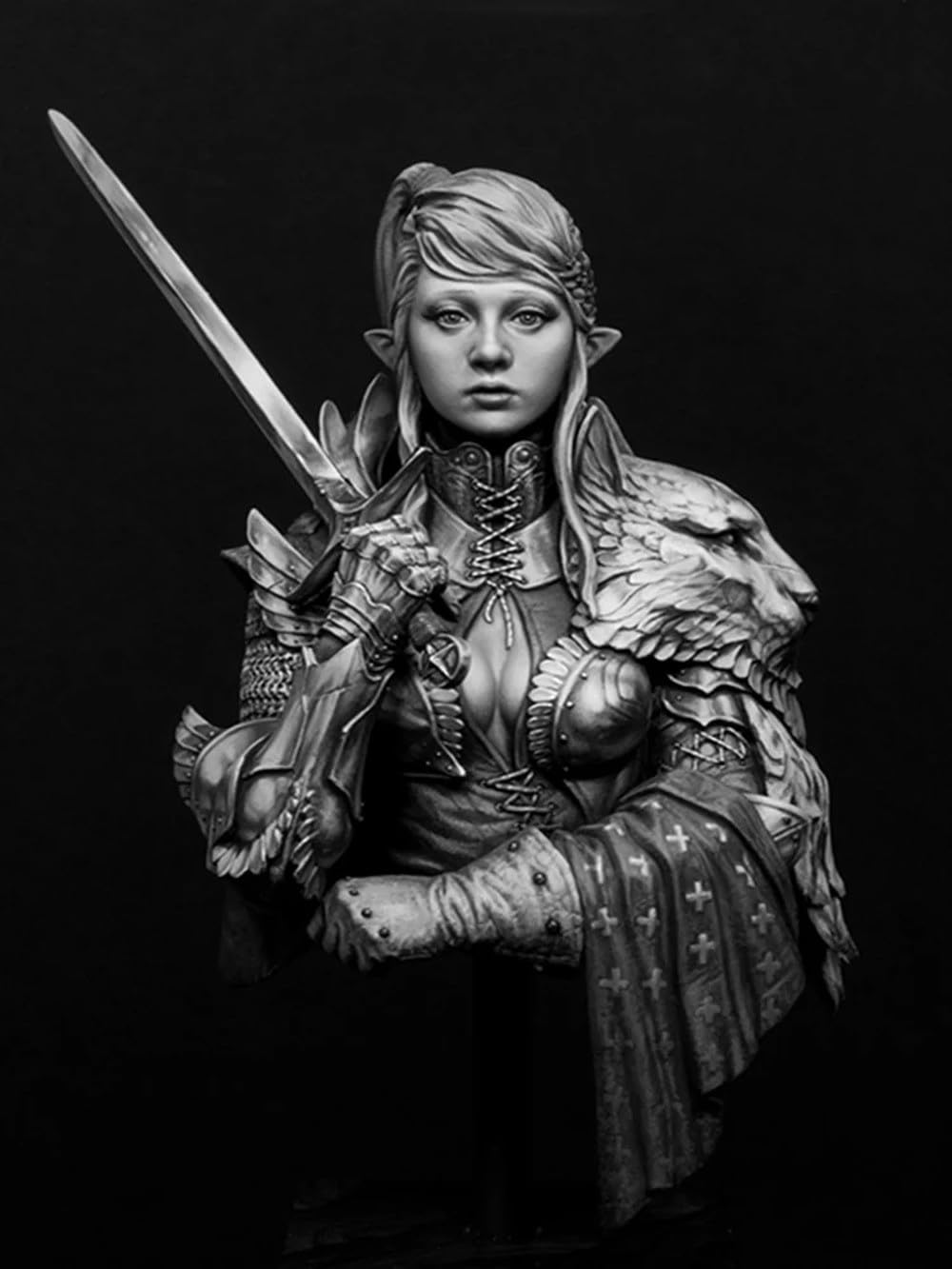 1/10 Fantasy Woman Warrior Resin Model Figure Kit, Ancient Bust, Unassembled Unpainted, Collector Display Miniature