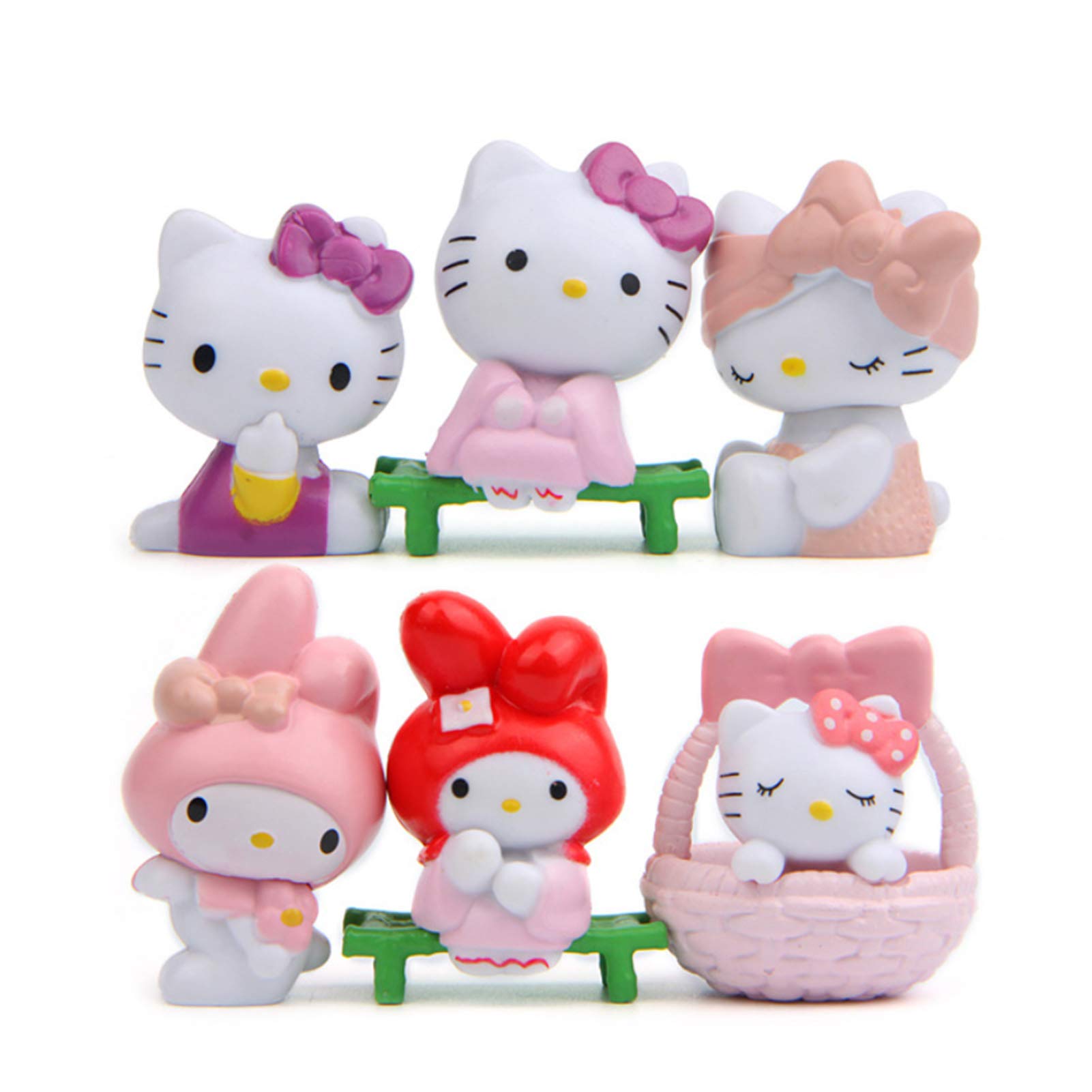 Bombom Tree 6pcs Cute Animal Cat Characters Figurines Toy Kitty Figures Toy Set Mini Figure Collection Playset, Fairy Garden Party Decorations, Kitten Cake Topper, Plant, Automobile Decoration