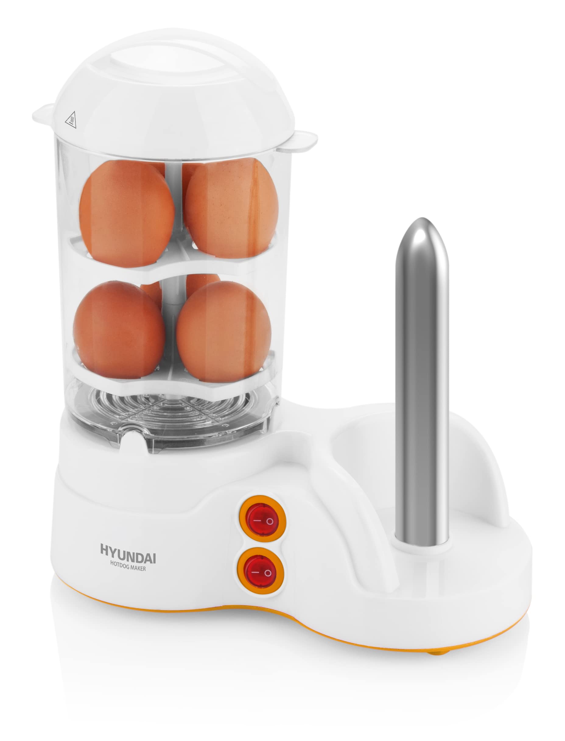 HYUNDAI Hot-Dog-Maker HDM 110 I 1-12 Würstchen I 1-6 Eier I Maiskolben kompatibel I Dorn zum erhitzen von Brötchen I Kleiner Helfer für Wiener, Eier und Mais