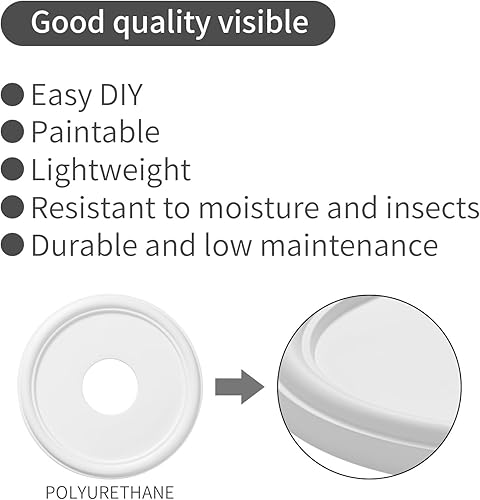 Miniatura 30 de Paquete de 2 medallones de techo de poliuretano moldeados para lámparas y colgantes, 10 pulgadas de diámetro exterior x 4 pulgadas de diámetro Negro