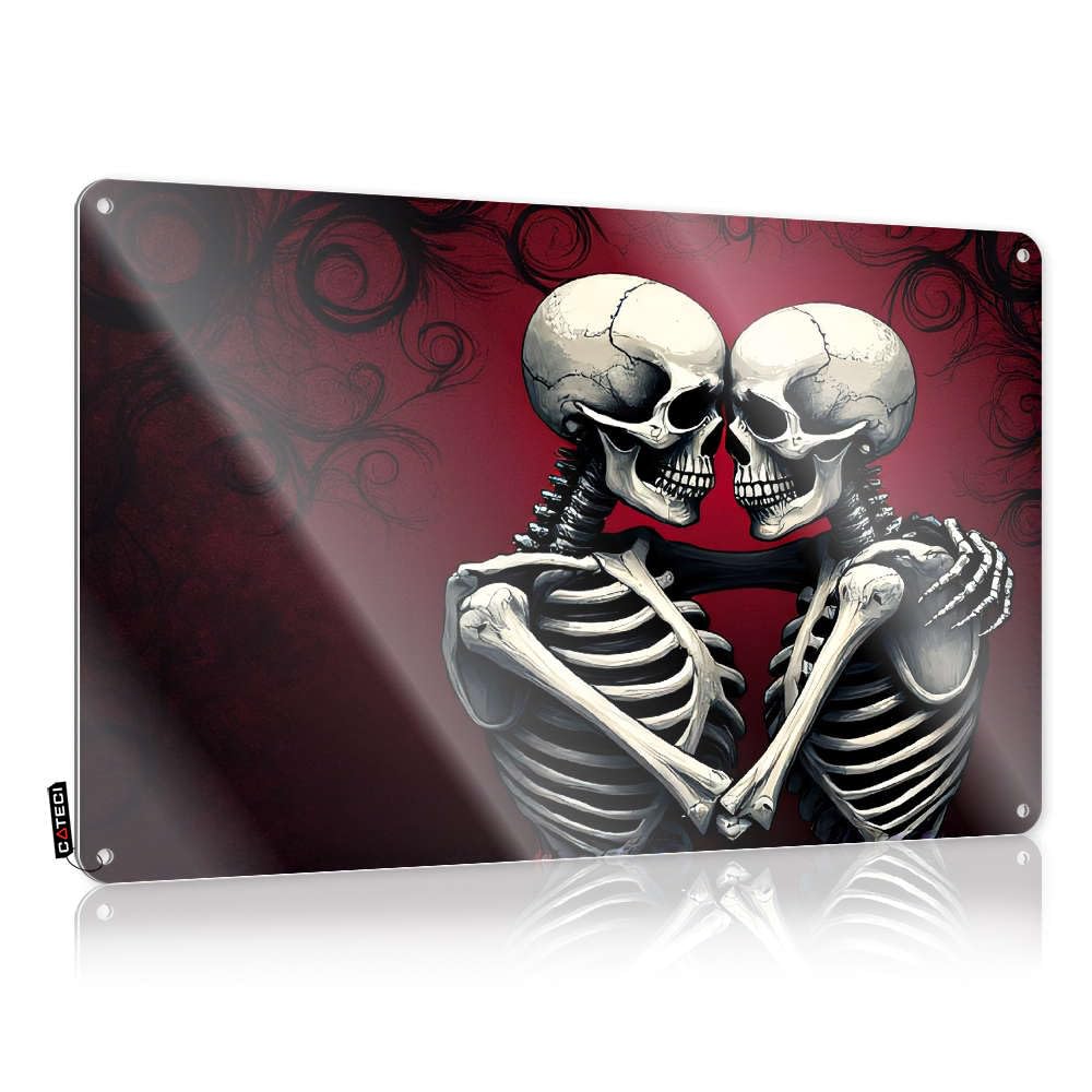 Funny Wall Art Decore Campers Weathered Personalized Two Skeletons In Love On A Red Background. - Easy To Hang Art(30X40CM)