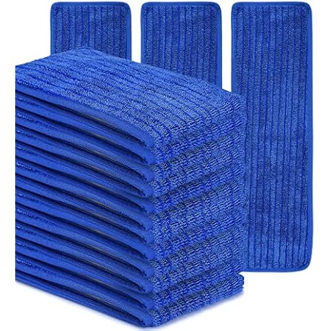 MATTHEW 18'' Microfiber Mop Replacement Pads for Wet Dry Reusable Mops Floor Home Commercial Cleaning Refills, Machine Washable Compatible with Bona Mop&Any Microfiber Flat Mop System Blue (12 Pack) Cover