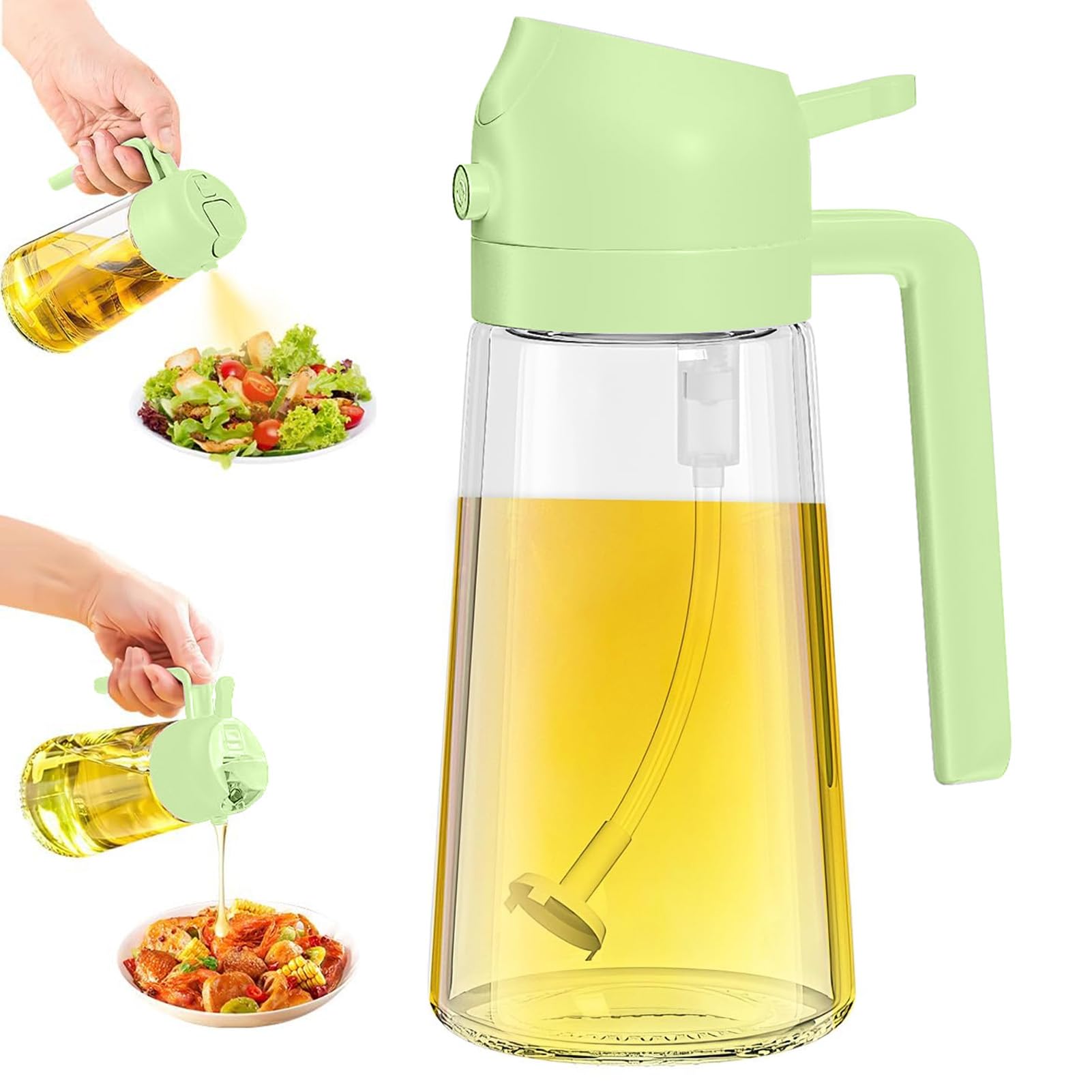 Horoper 17oz/470ml Olive Oil Dispenser for Kitchen, 2 in 1 Olive Oil Sprayer Bottle for Cooking Kitchen, Food Grade Olive Oils Dispenser Bottle for Kitchens Salad Frying BBQ (Green)
