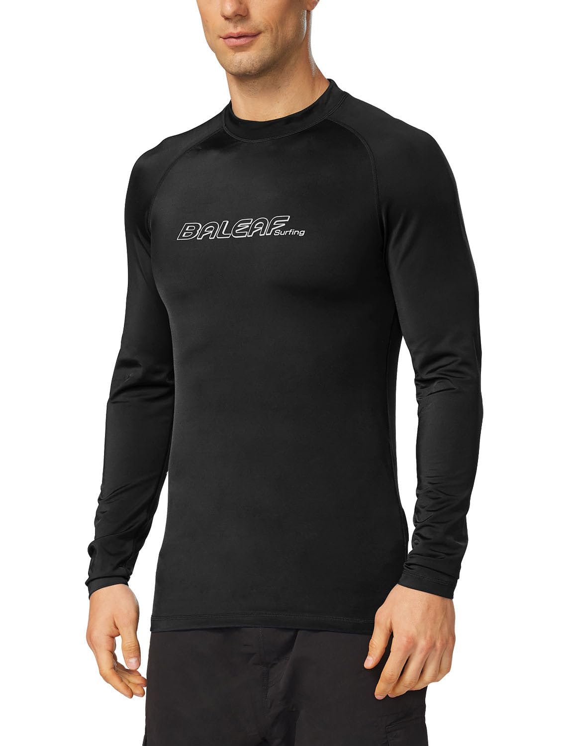 Photo 1 of BALEAF Men's Long Sleeve Rashguard UPF 50+ Swim Rash Guard Water Shirts for Surfing Diving Kayaking  New Black Size Small