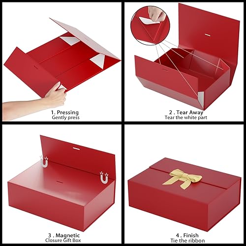 Miniatura 2 de Caja de regalo con tapa de 13 x 9 x 4 pulgadas, caja de regalo de lujo con tarjeta de felicitación de cinta y cierre magnético, adecuada para bodas,