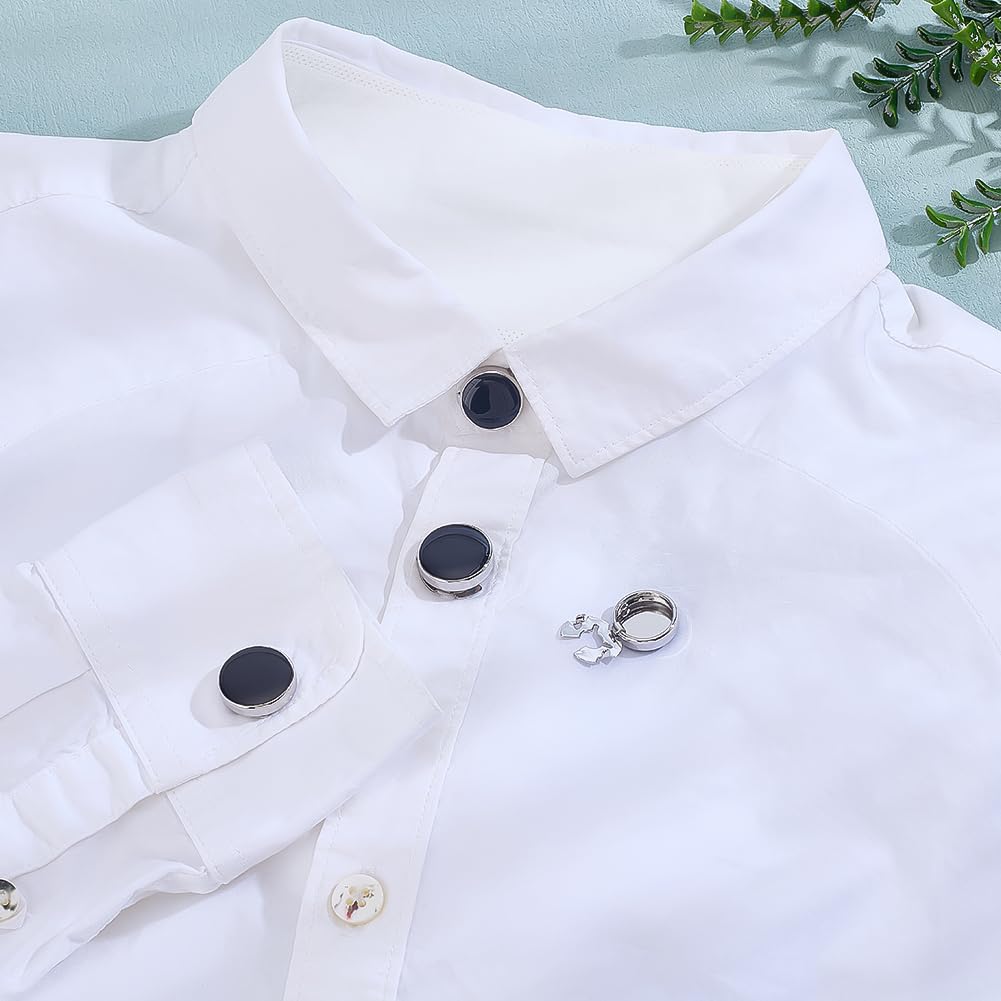 4 piezas de 2 estilos cubiertas de botones para camisas de hombre, gemelos redondos planos de latón negro puños de camisa herrajes para accesorios de ropa