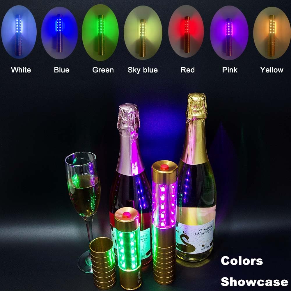 2pcs RGB Handheld Strobe Lights Champagne Bottle Sparklers led Strobe Baton Bottle Service Lights for Club Bar Pub Wedding KTV Party Disco Festival Concert Event (Gold)