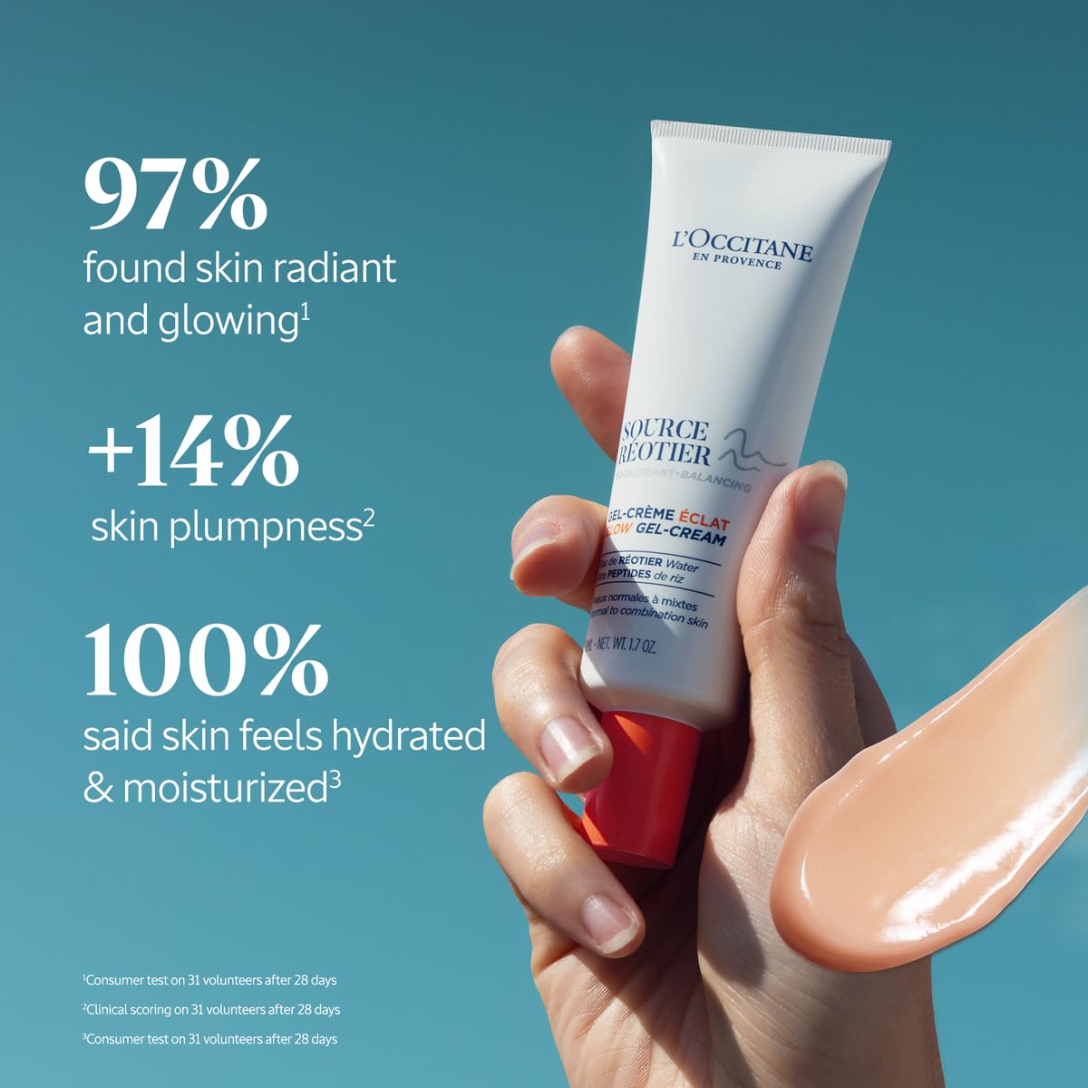 L'OCCITANE Source Reotier Glow Gel-Cream: Visibly Plump Skin, Dewy Finish, For Normal to Combination Skin, 1.7 Oz