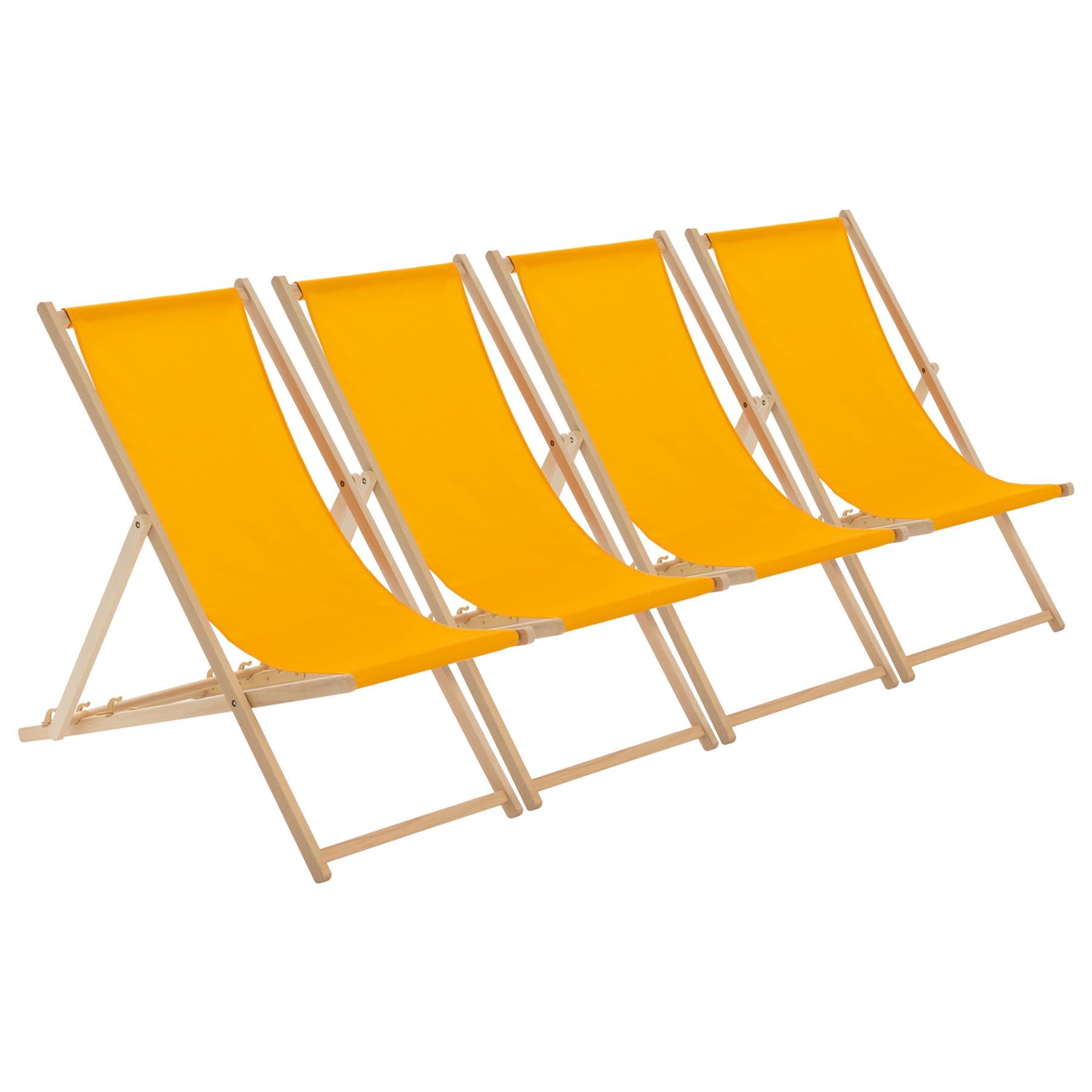 Harbour Housewares Folding Wooden Deck Chairs – Orange – Pack of 4 – Adults Traditional Foldable Reclining Outdoor Canvas Sun Lounger Chair Seat for Garden Patio, Beach, Camping