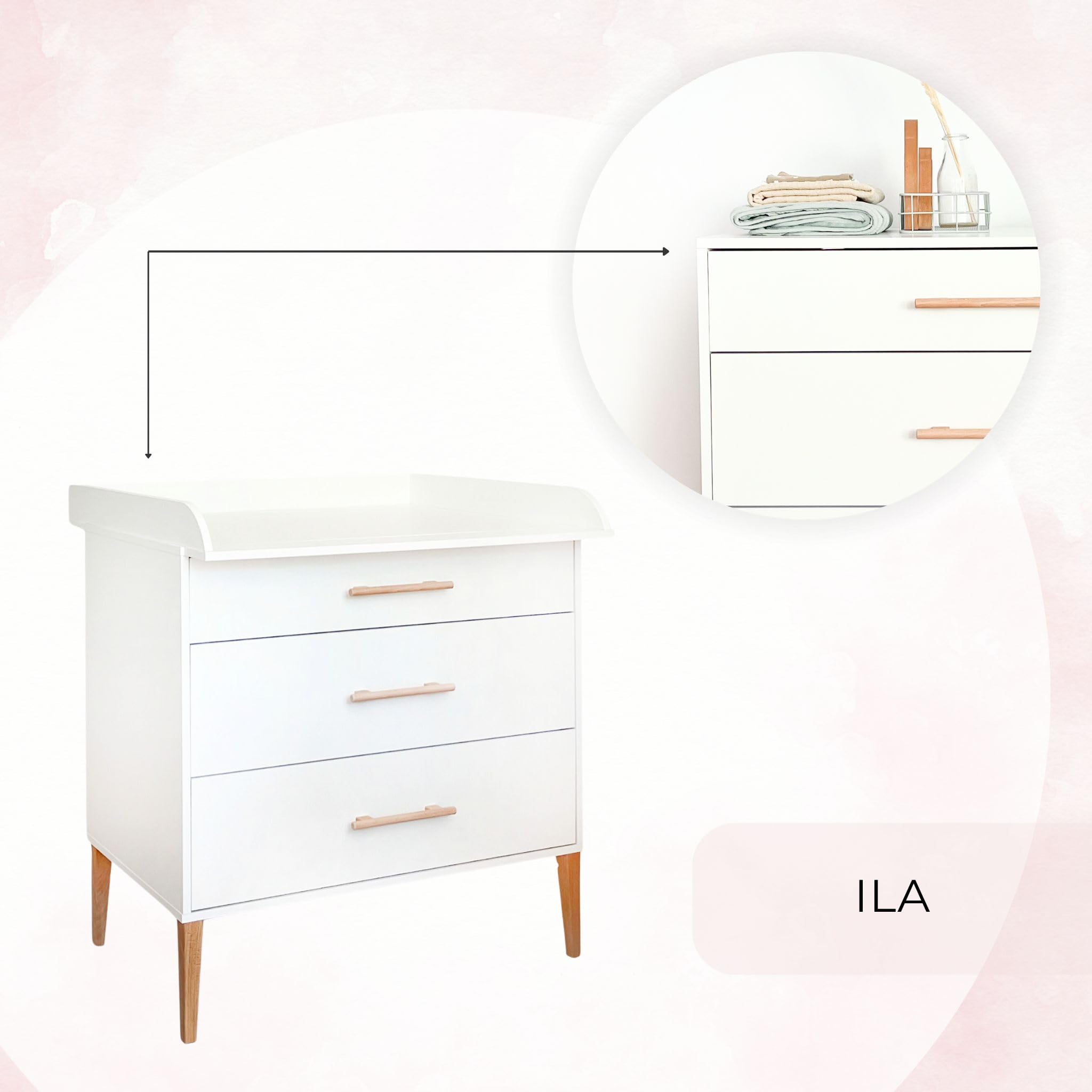 ATB Table a Langer Bebe ILA - Commode Chambre Enfant - Compacte Enfant Meuble de Rangement - Commode a Langer Bebe - Réalise Chambre Bebe Complete avec Un Lit - Baby Tables à Langer - Plan à Langer
