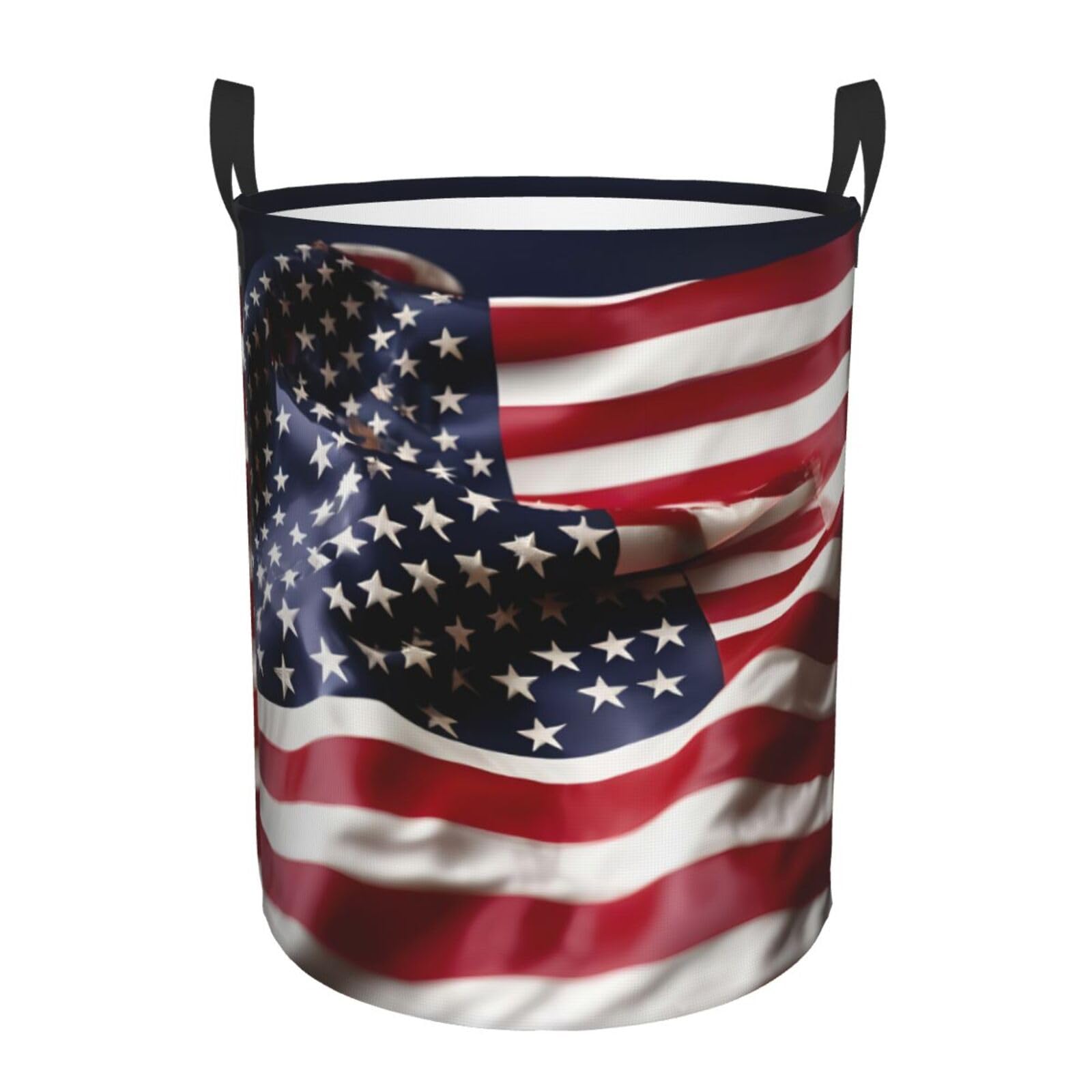 S Collapsible Laundry Hamper Round Firefighter American Flag Print Storage