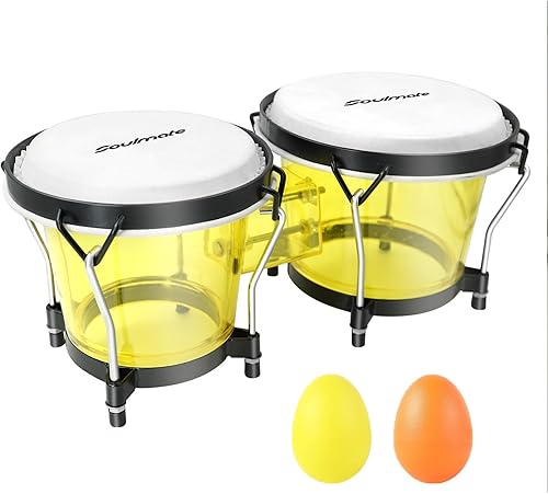 Soulmate Bongo - Juego de tambores de 6 y 7 pulgadas para niños, principiantes, adultos, profesionales, instrumento de percusión transparente con