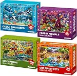 QUOKKA 100 Piece Puzzles for Kids Ages 4-6 - 4 Jigsaw Puzzles for Kids Ages 6-8 - Search and Find Game with Animals, Dinosaurs for Childrens 5-8 - Learning Educational Toys for Boys and Girls 8-10
