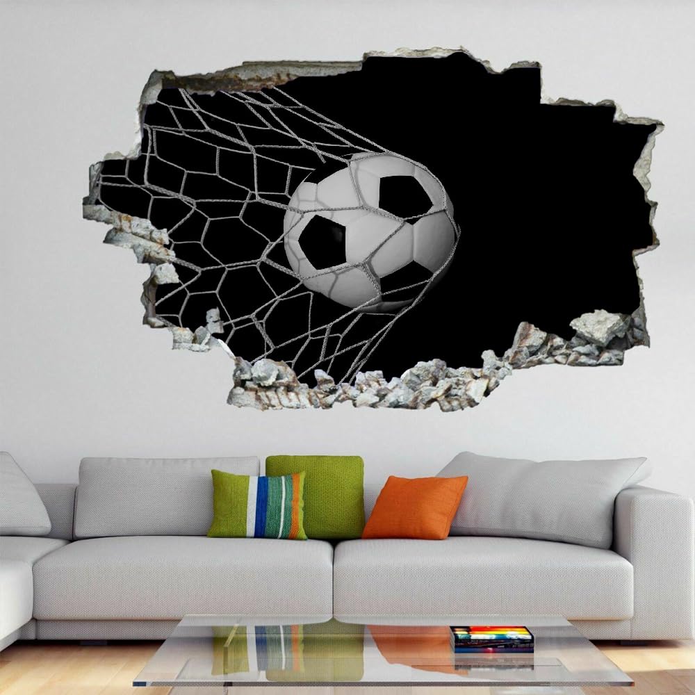 Decalcomanie Da Muro 3D Smashed Art Decor Calcio Tatuaggi Da Parete Wall Stickers Bianco E Nero Per Ragazze Bambini Adesivo Murale Regalo Per La Casa 120x80cm