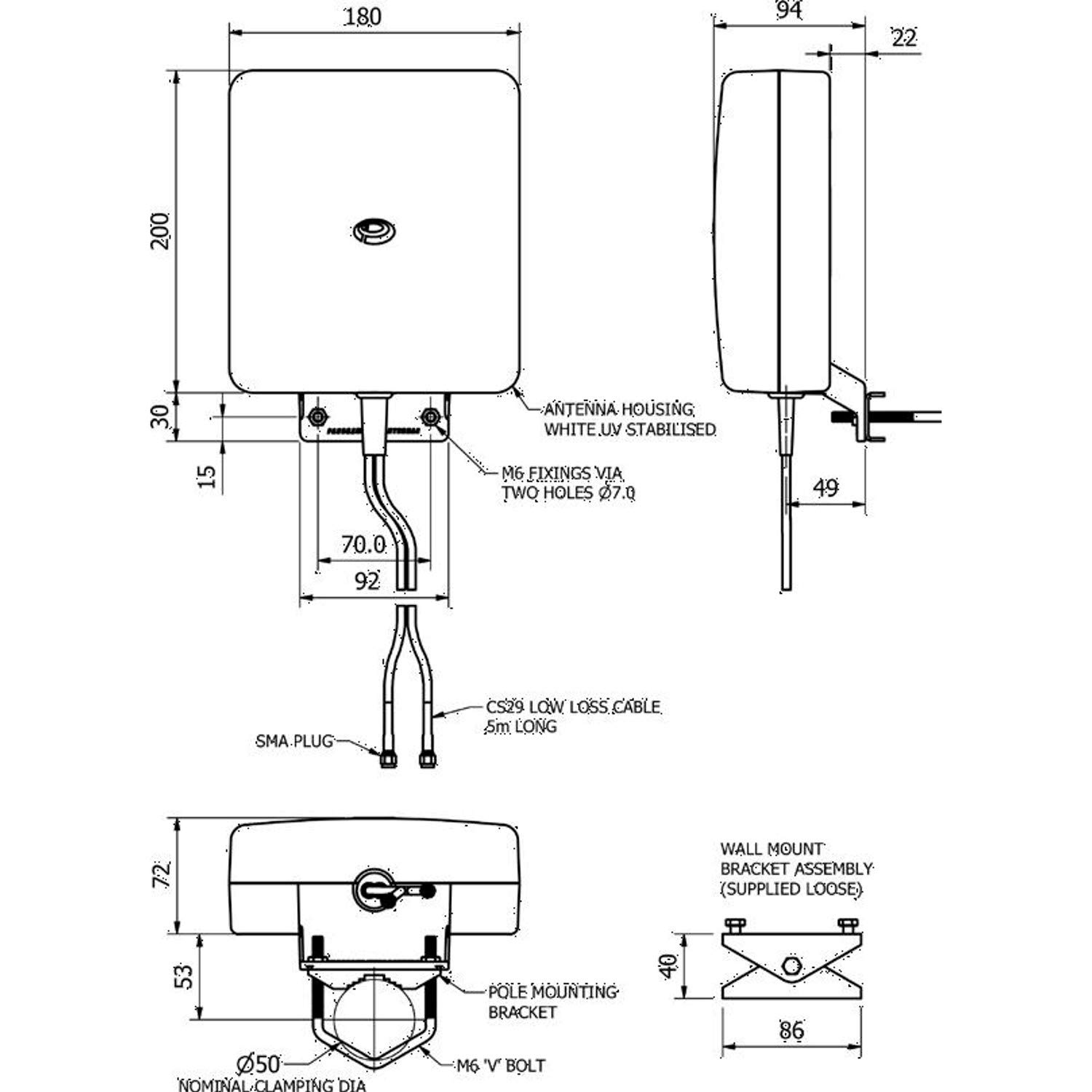 WITTENBERG ANTENNEN WB 24 antenna direzionale, antenna da parete/albero GSM, UMTS, LTE, 5G