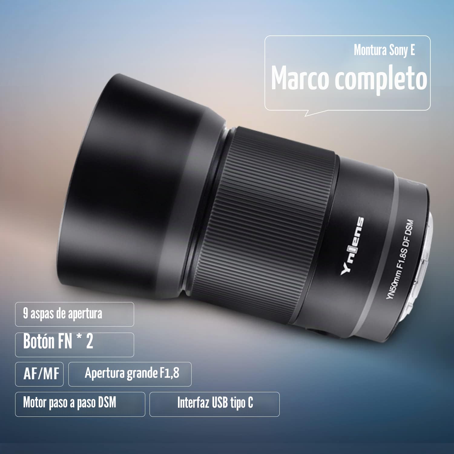 YONGNUO YN50mm F1.8S DF DSM F1.8 fotograma Complete Lente E con Montura de Gran Apertura Lente AF MF Enfoque automático Compatible con Sony