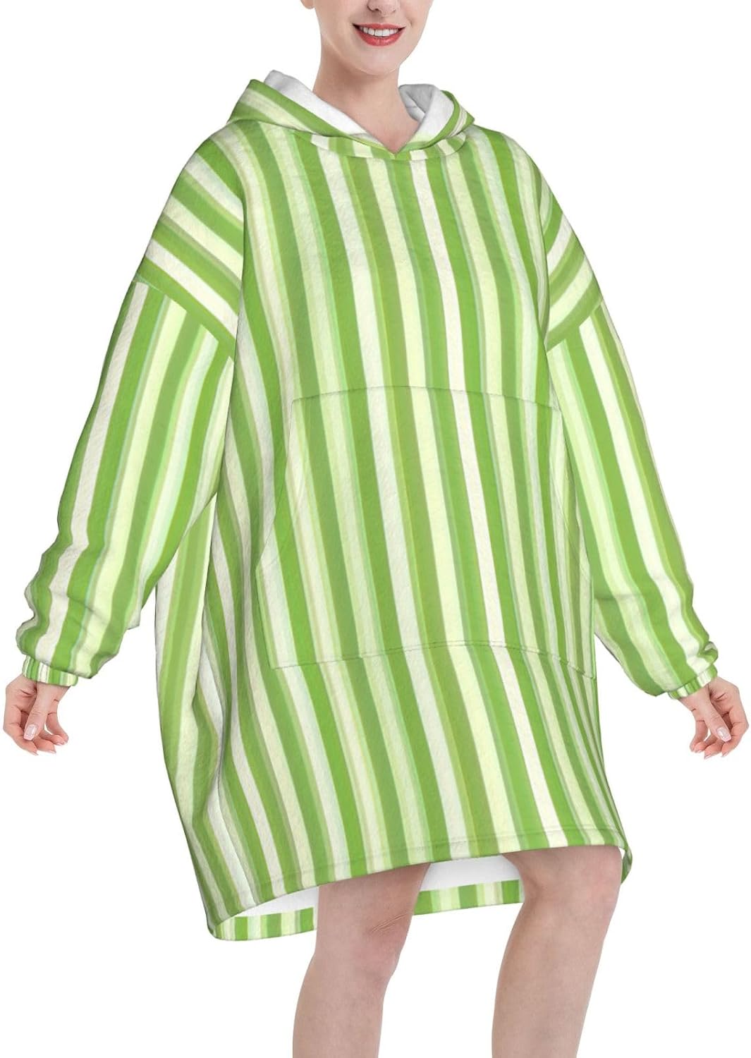 Classic Green Stripedprint Oversized Hoodie Blanket, Super Soft Warm Comfortable Hoodie, Wearable Blanket Adult