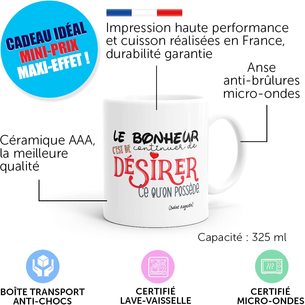 Mug Amour Bonheur Désir Tasse Message Humour Drôle Idée Cadeau Original Pour Ami Couple Amoureux Collègue Mari Femme Homme Fiancés Copain Copine Pour Anniversaire St Valentin Noël