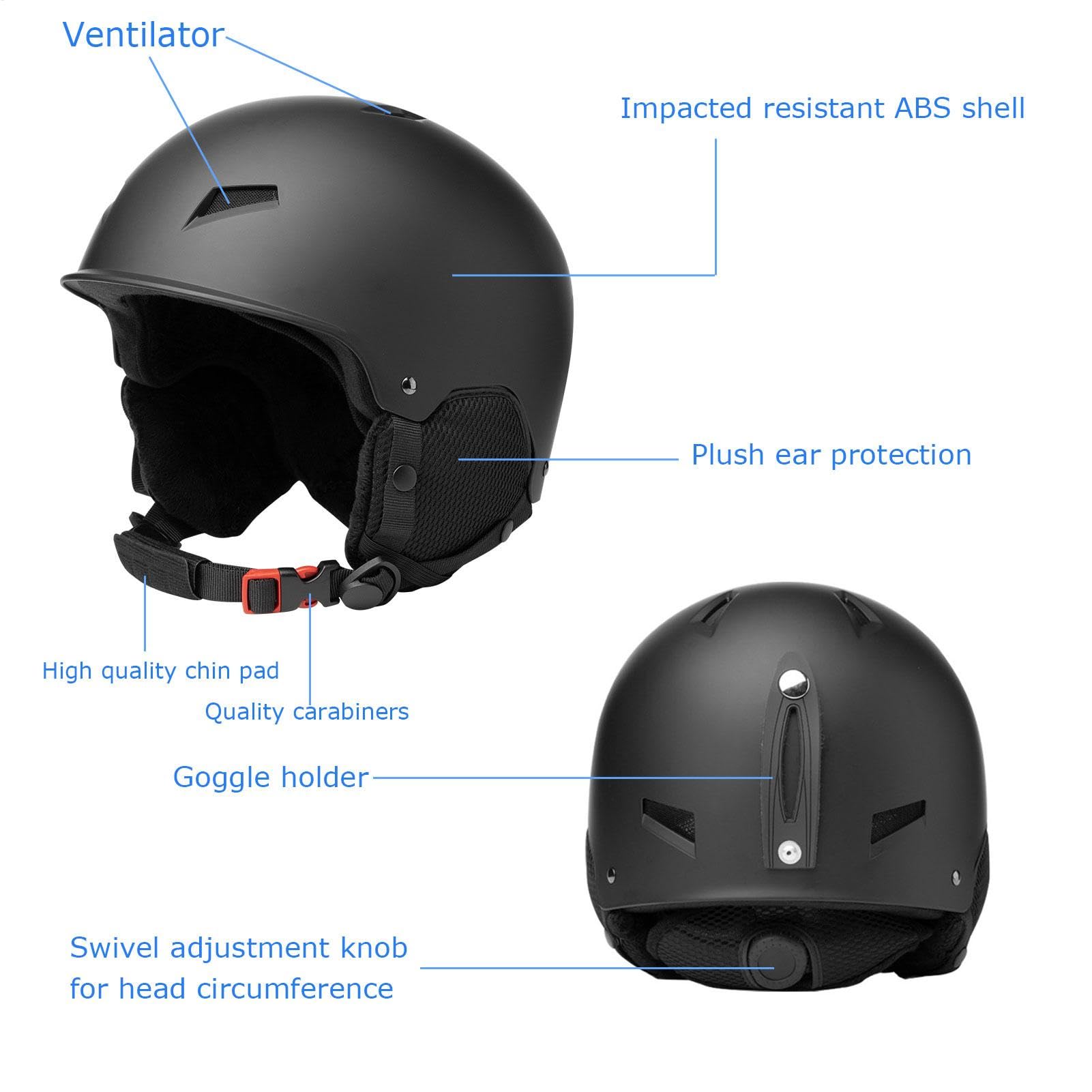 Casques pour Adultes, Casque de Snowboard pour Femmes Équipement de Ski | Couvercle de la tête de ski de protection avec clip de sangle de lunettes pour