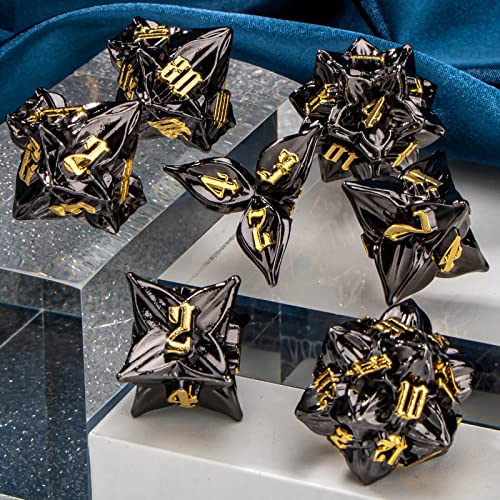 Kerwellsi Metal Dnd Dice Set, Leaf Black D&D Dice Set With Box, 7 Piece Dungeons And Dragons Dice, Role Playing D And D Dice, Rpg Polyhedral Dice Set D20 D12 D10 D8 D6 D4 #TOP1