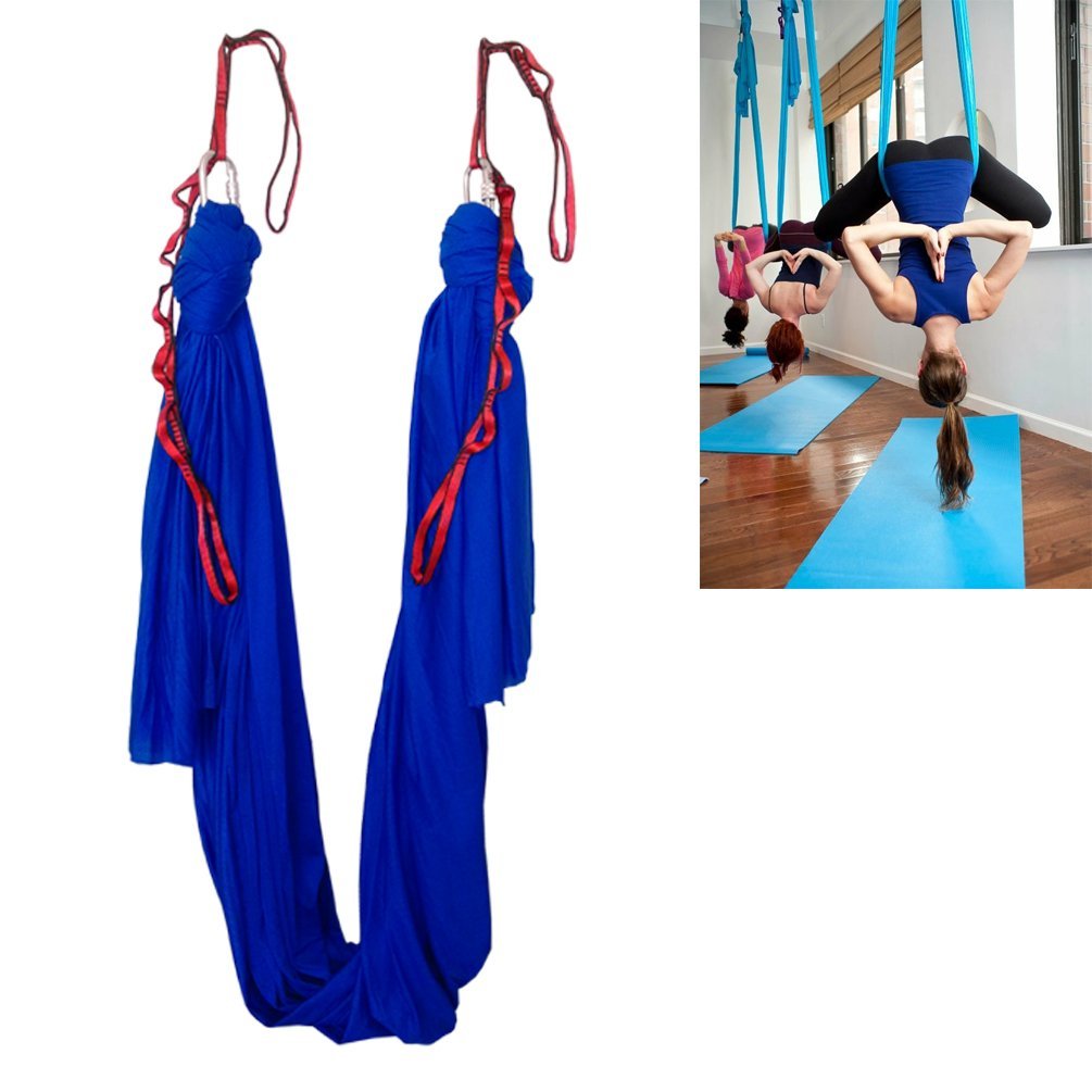 5,5 Yards (5 m/Set) Amaca Aerea Elastica per Yoga Pilates Altalena con moschettone e Catena a Margherita