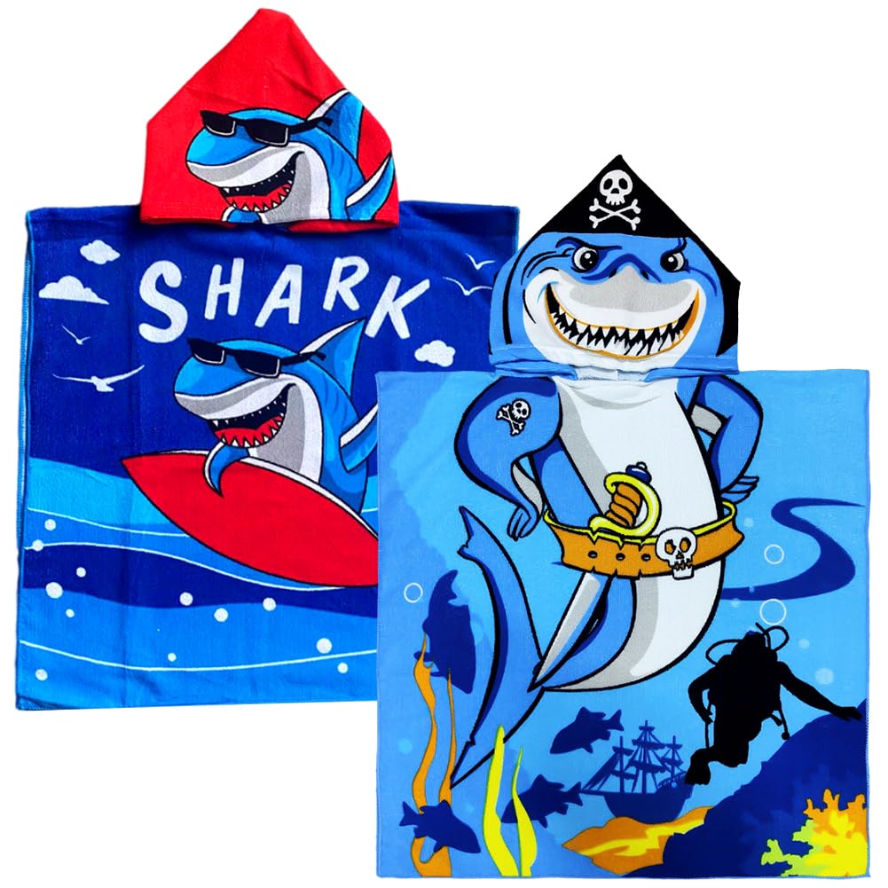 LKNBIF Shark Beach Towels, Bath Poncho Shark Pattern Bathrobe, Hooded Bath Towel, Beach Towels for Beach Holiday and Pool Parties, 60×120cm Green
