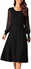 Seta T Womens Sweater Dresses Mesh Puff Long Sleeve Round Neck Ribbed Knit Midi Pleated Casual Dress Fall Winter Outfits