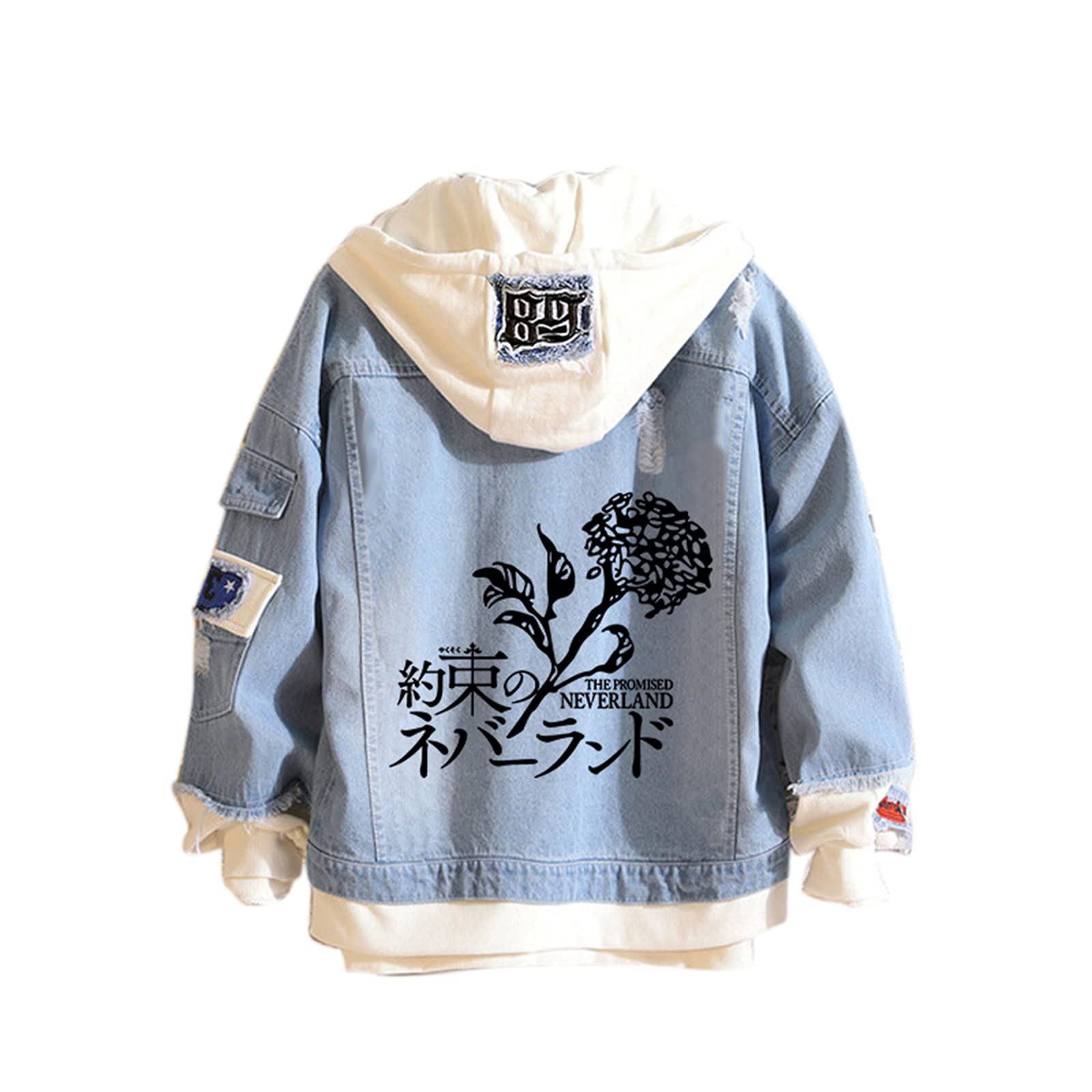 Famesale Men's H The Promised Neverland Oodie Emma Norman Ray Denim Jacket Anime Ooded Sweatshirt Cosplay Costume For Wo