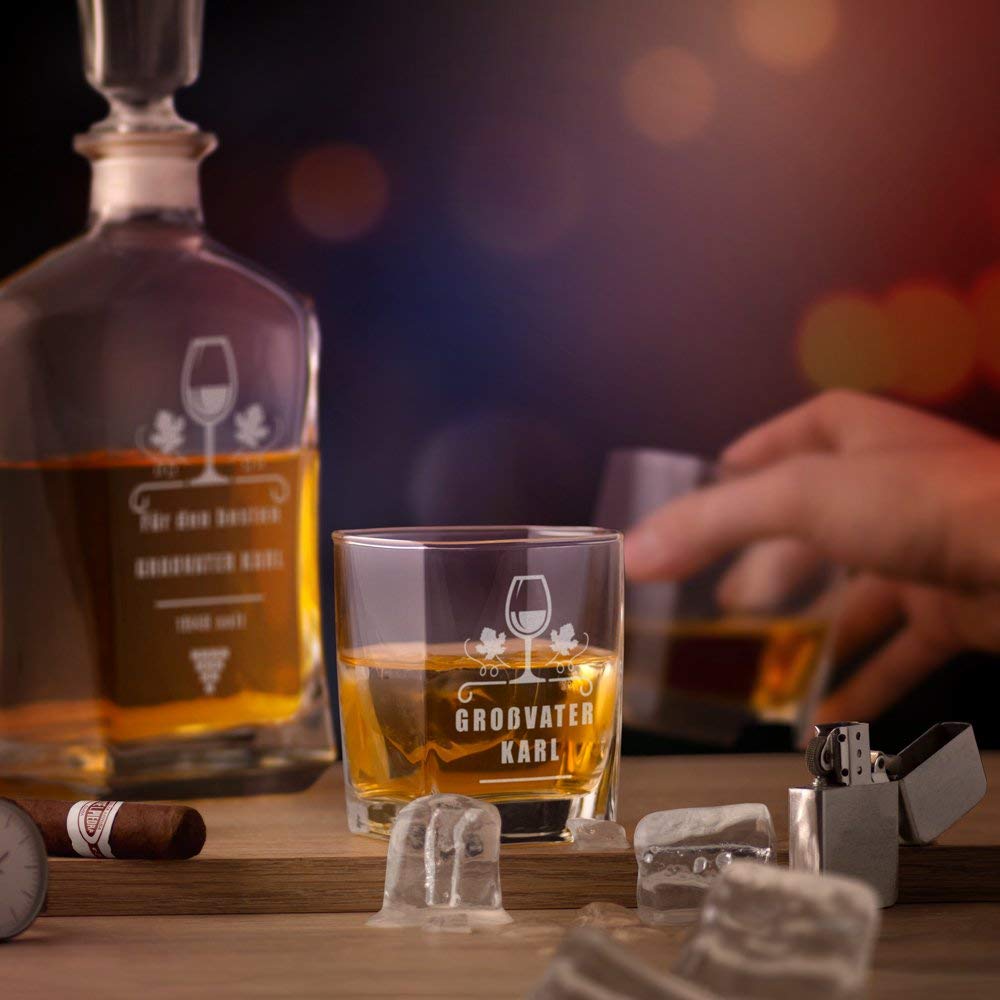 Maverton Whiskey Karaffe + 4er Whiskygläser Set mit Gravur personalisiert