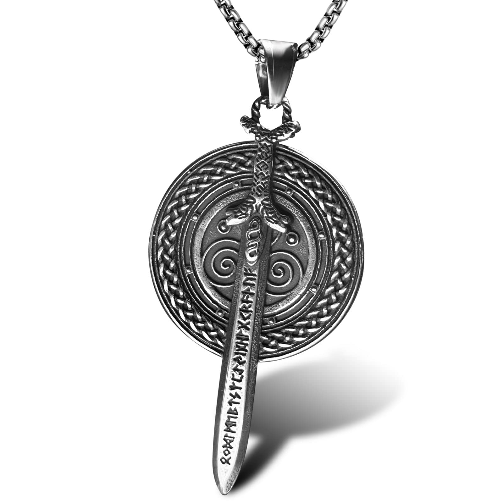 bahamut Viking Necklace Men Stainless Steel Nordic Sowrd Shield Axe Pendant Vintage Compass Jewellery Talisman Amulet Norse Mythology Gifts