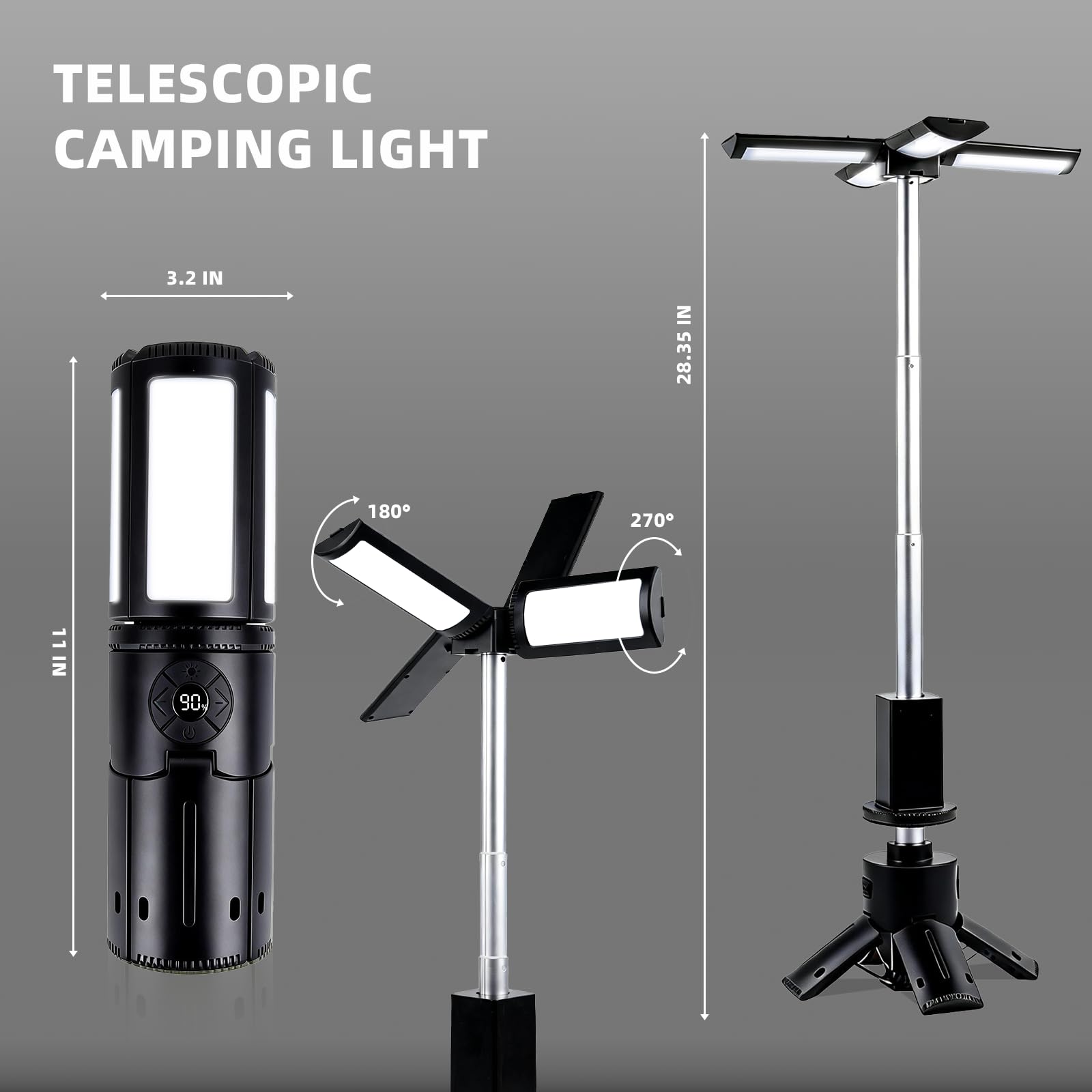aiGear Luces telescópicas de camping, luces de camping recargables con soporte, 14000 mAh, linternas plegables de camping, linternas portátiles IPX5 impermeables para camping, senderismo, pesca, uso