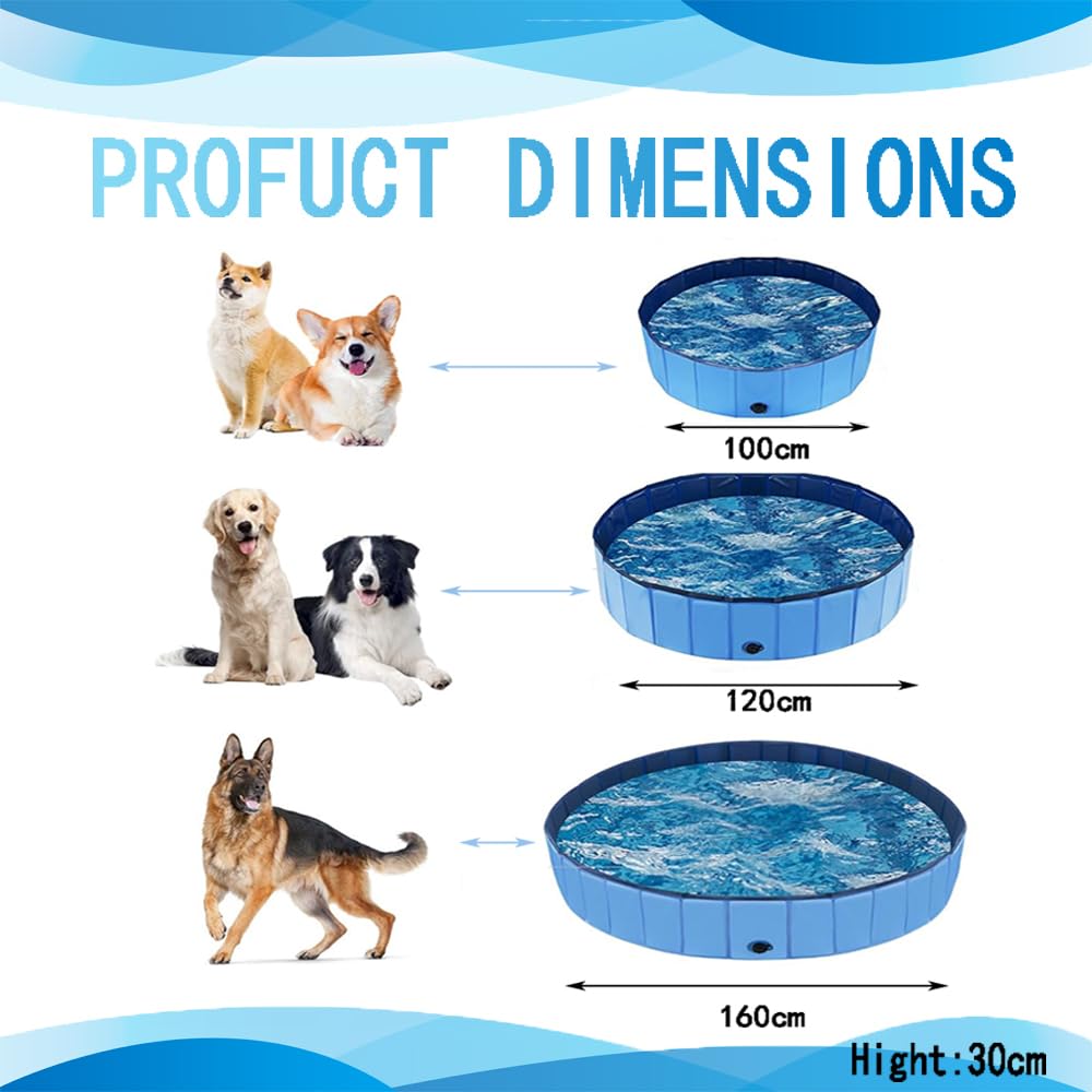 Hundepool 120x30 cm, Hundebadewanne mit Ablaufloch, Planschbecken Faltbarer Pool, 3-Layer Reinforcement rutschfest, Katzenpool, 3 Größen Verfügbar Für Kleine, Mittlere Und Große Hunde Geeignet.