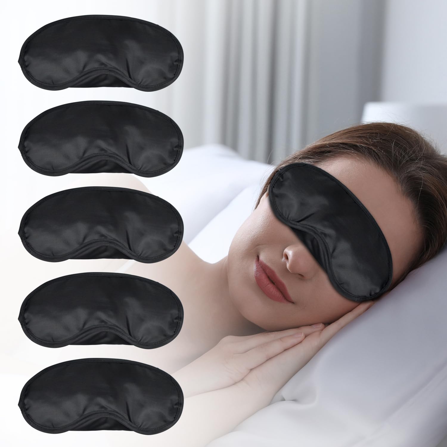Photo 1 of 5 Pcs Sleep Mask, Eye Masks for Sleep, with Nose Pad and Elastic Strap for Blind Folds, for Adult Play, Travel Eye Mask, Sleeping, Team Building (Black, Medium(3.35 x 7.28inch))