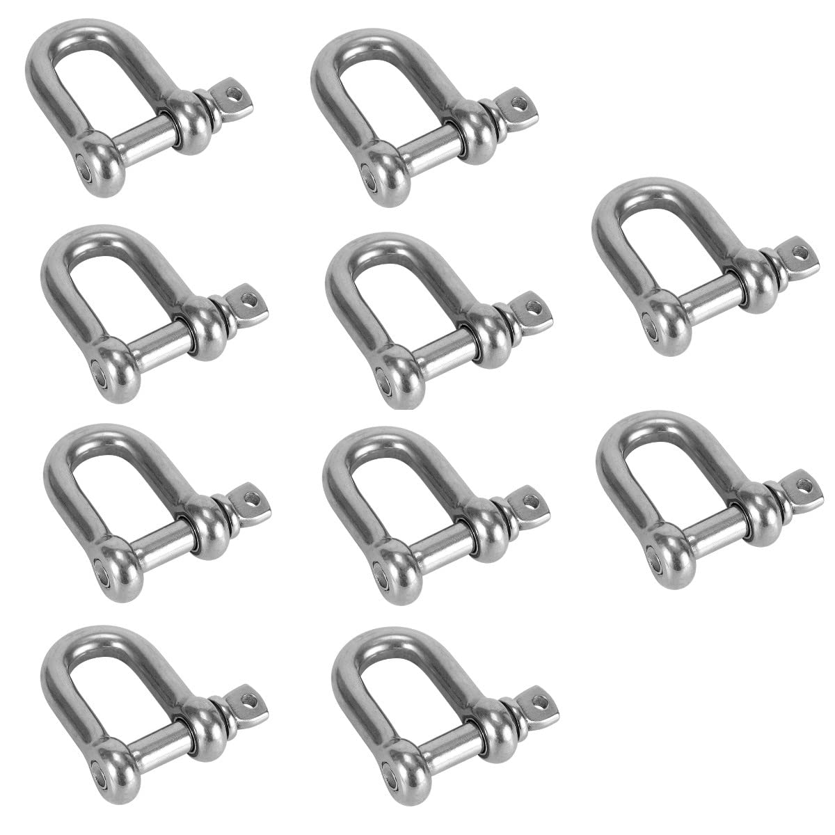 HOUSON Pack of 10 Stainless Steel Shackles, Shackles, D-shaped Screw Bolts, Wire Rope Connector, Carabiner Hook with Screw Cap Bolts for Chains, Camping, Attachment (M5)