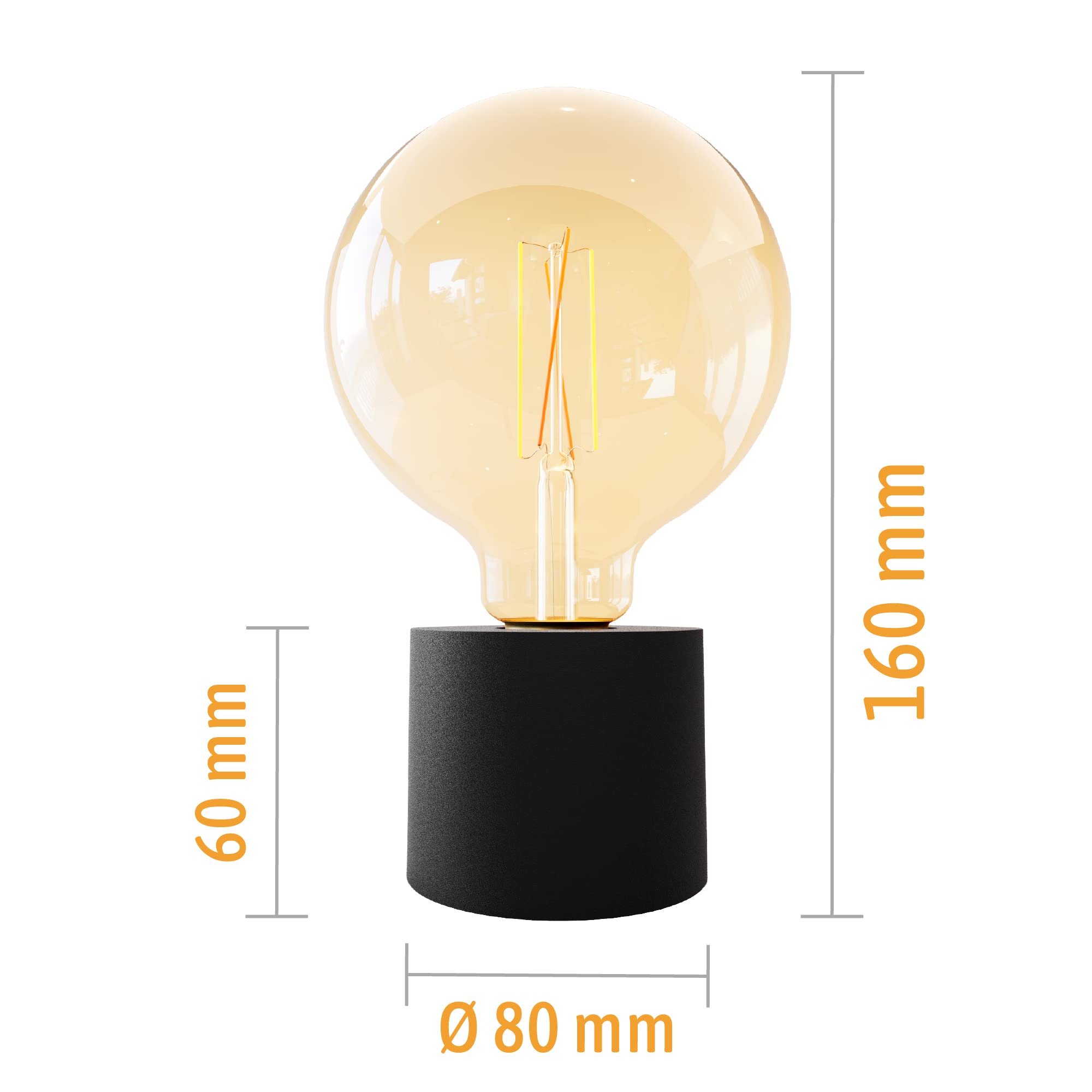 SSC-LUXon NAMBI Tischlampe Vintage schwarz inkl. Smart WiFi E27 LED Globe Birne - Tischleuchte mit Kabel und Schalter Steuerung per App & Sprache