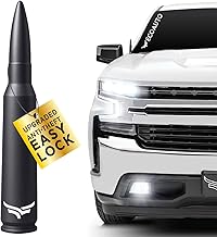 EcoAuto EasyLock 50 Cal Bullet Antenna ™ – Universal Fit for Ford/Dodge, GMC/Chevy, Jeep (2007+) Truck Antenna Accessories, New Anti Safeguard Theft Design – Short Replacement Antenna for Truck