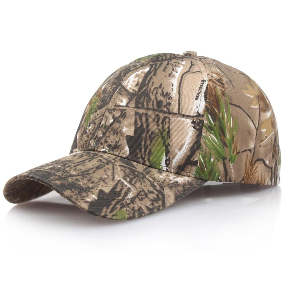 Adjustable Camouflage Baseball Cap, Green Polyester Sun Hat with Embroidery Design for Men Women Hunting Fishing One Size Fits All