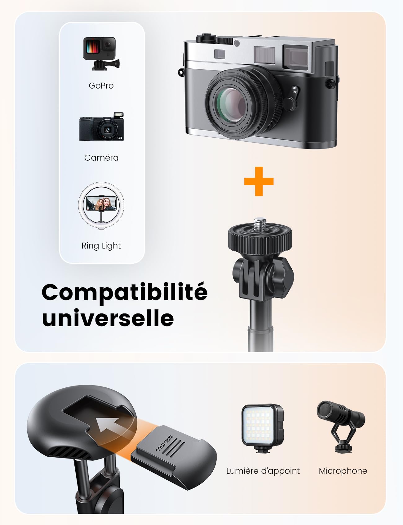 ANXRE 180cm Trépied Selfie avec Télécommande Détachable, Perche Extensible NT79 pour Smartphone et GoPro