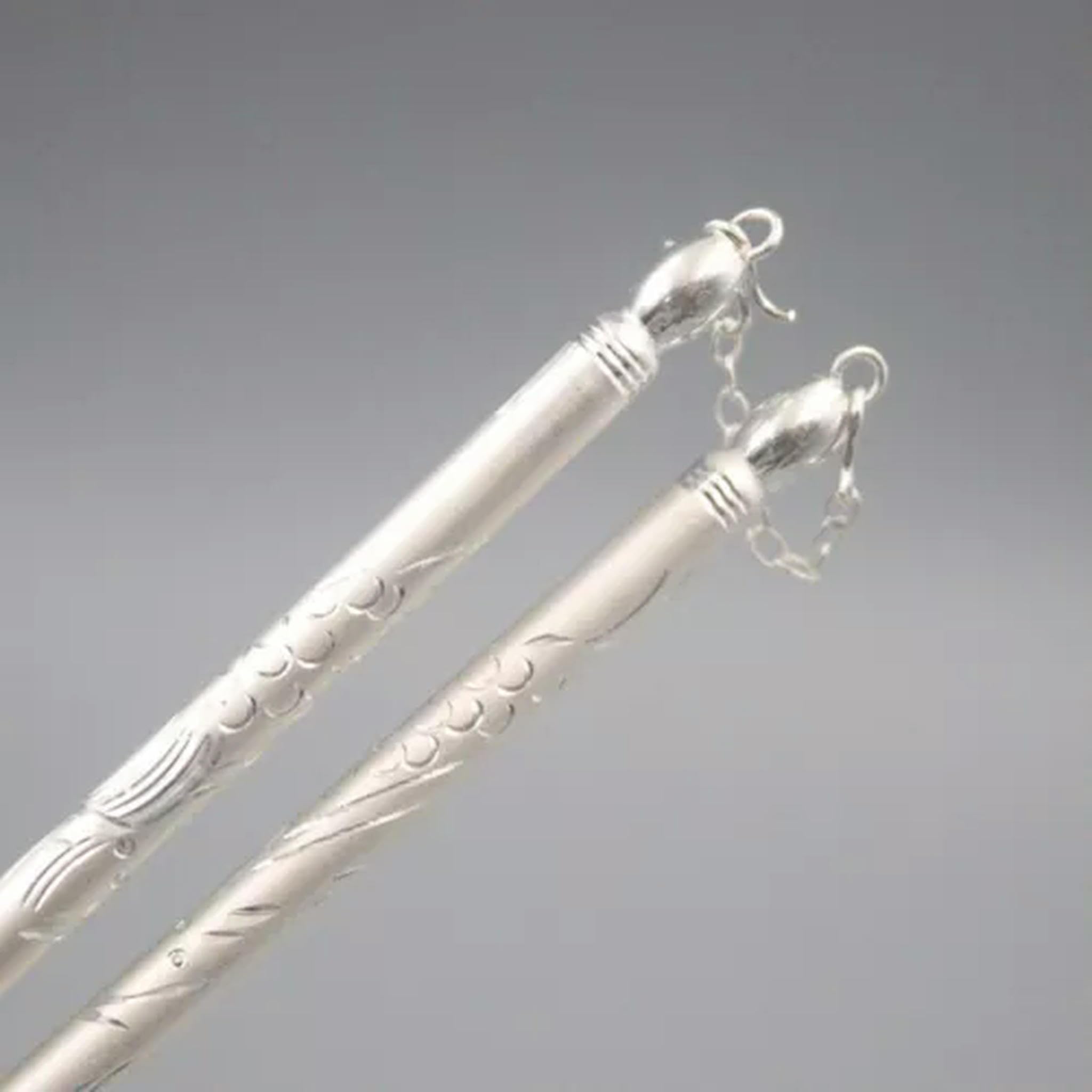 Baguettes en Argent véritable 999 avec Manche à Motif Dragon et phénix