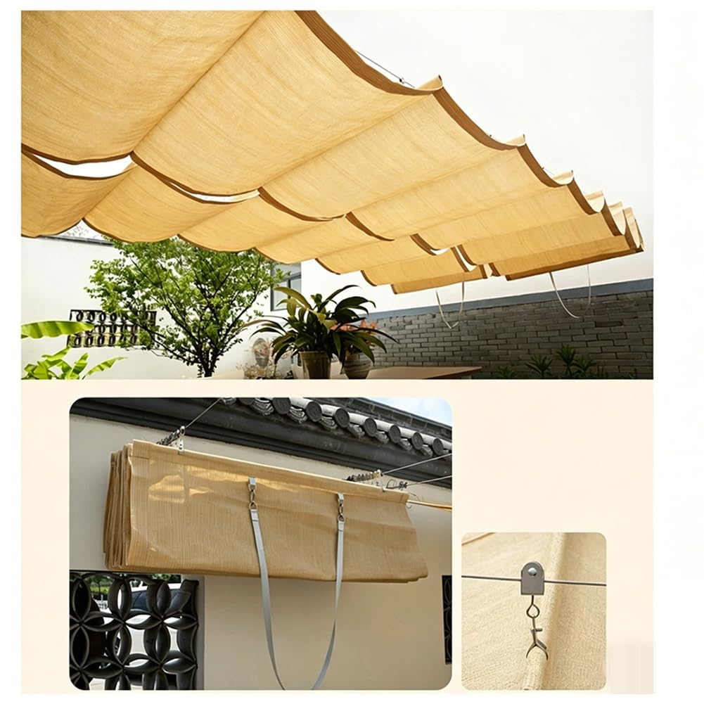 Wysuwany żagiel przeciwsłoneczny do patio, na zewnątrz, zestaw zadaszenia, pergola, pokrowiec na dach, beżowy, 1,5 x 10 m, idealny do użytku na tarasie, do pawilonu i ogrodu