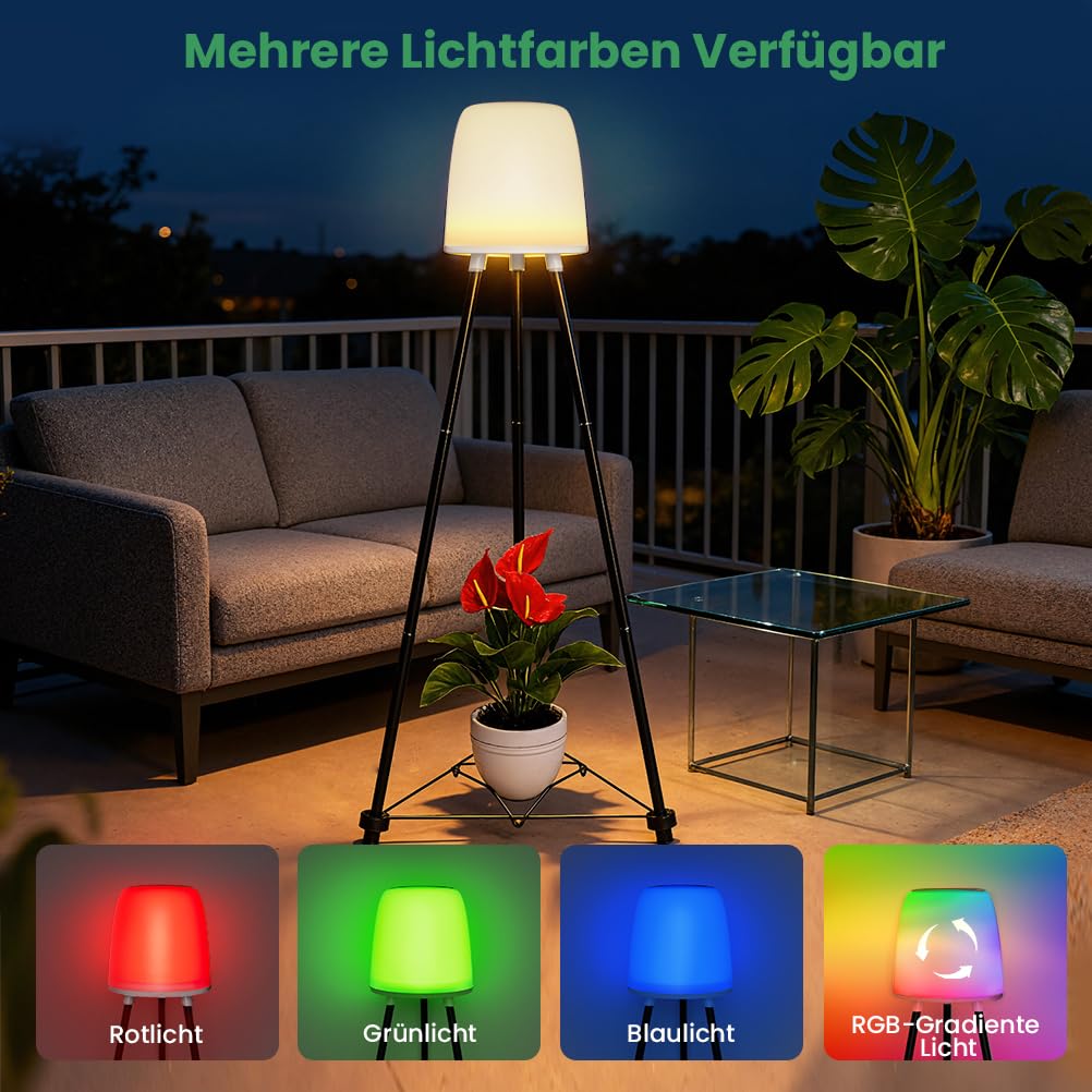 OUSFOT Solar Stehlampe Outdoor mit Blumenständer, RGB und Warmweiß, Wasserdicht Akku Stehlampe Kabellos für Nachhaltige Terrasse Beleuchtung, Solar Stehleuchte für Garten, Swimmingpool, Innenhöfe